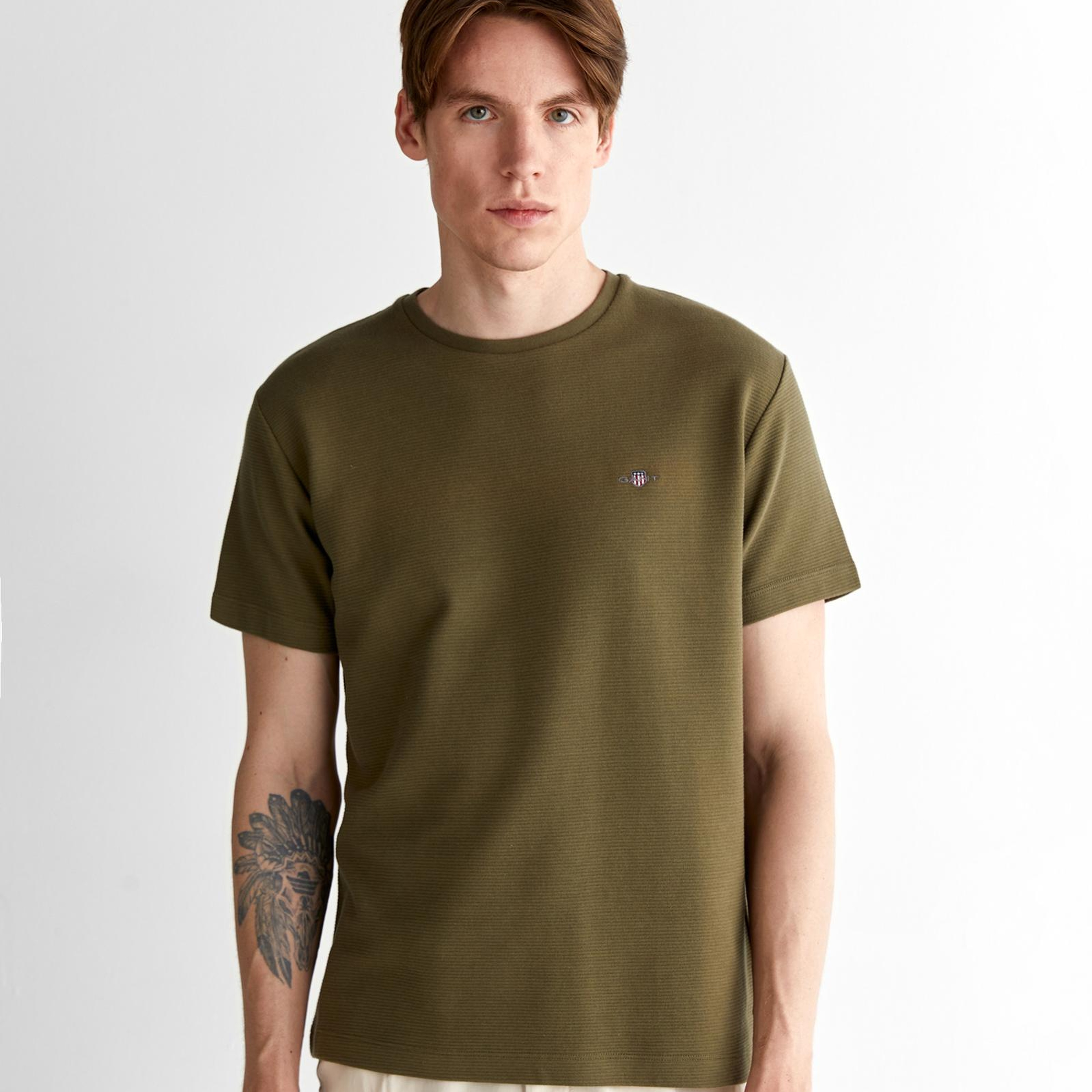 GANT Erkek Yeşil Regular Fit Bisiklet Yaka T-Shirt