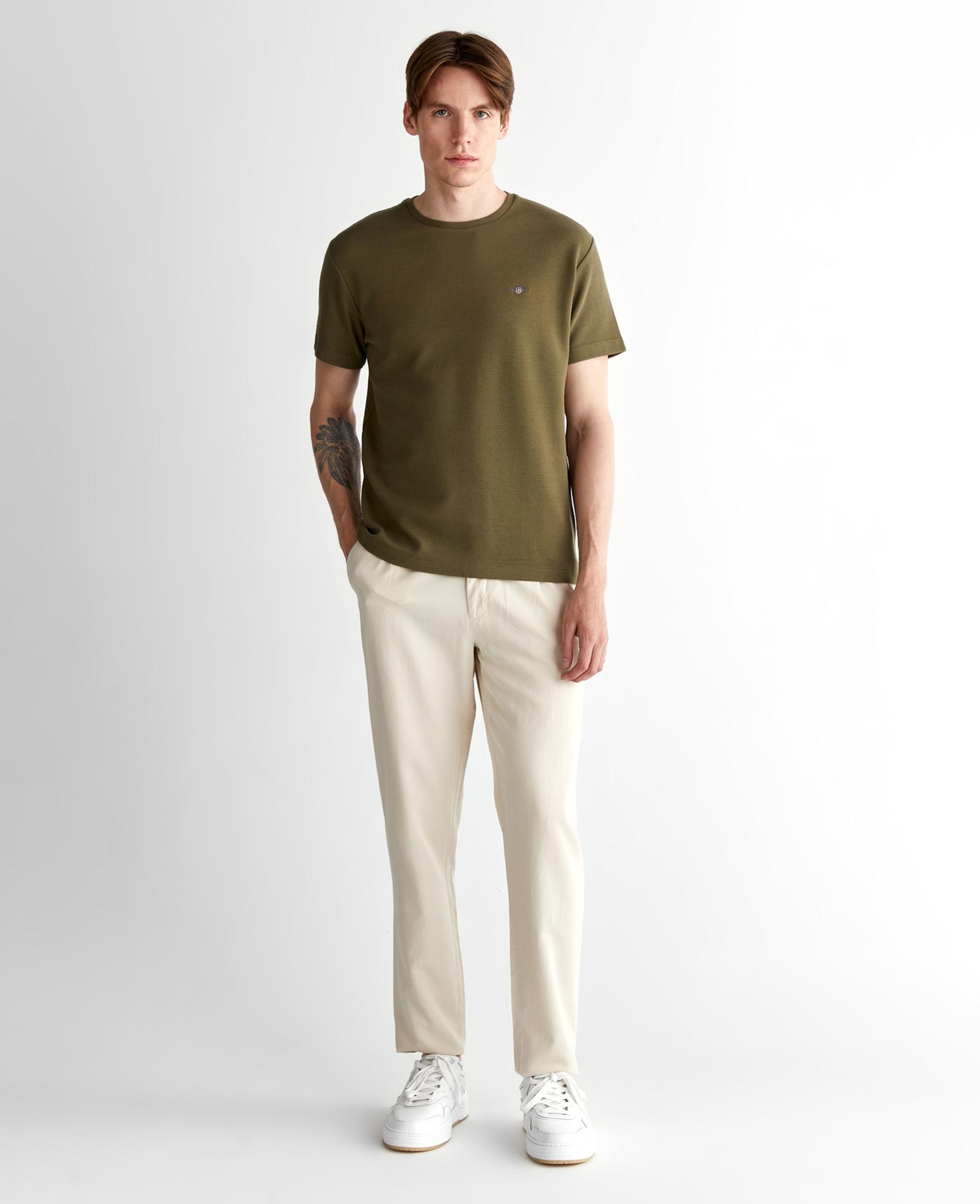 GANT Erkek Yeşil Regular Fit Bisiklet Yaka T-Shirt