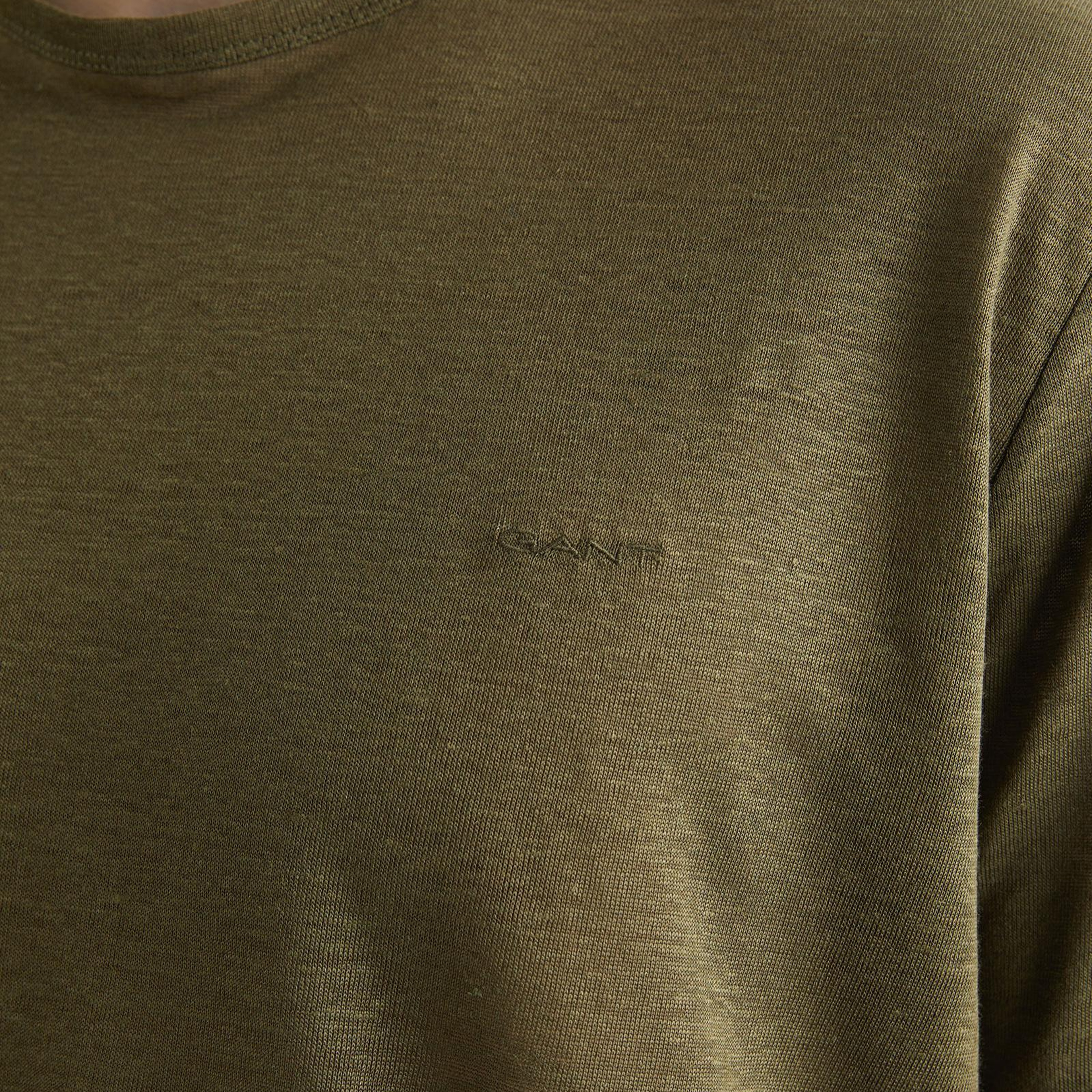 GANT Erkek Yeşil Regular Fit Bisiklet Yaka Keten T-shirt