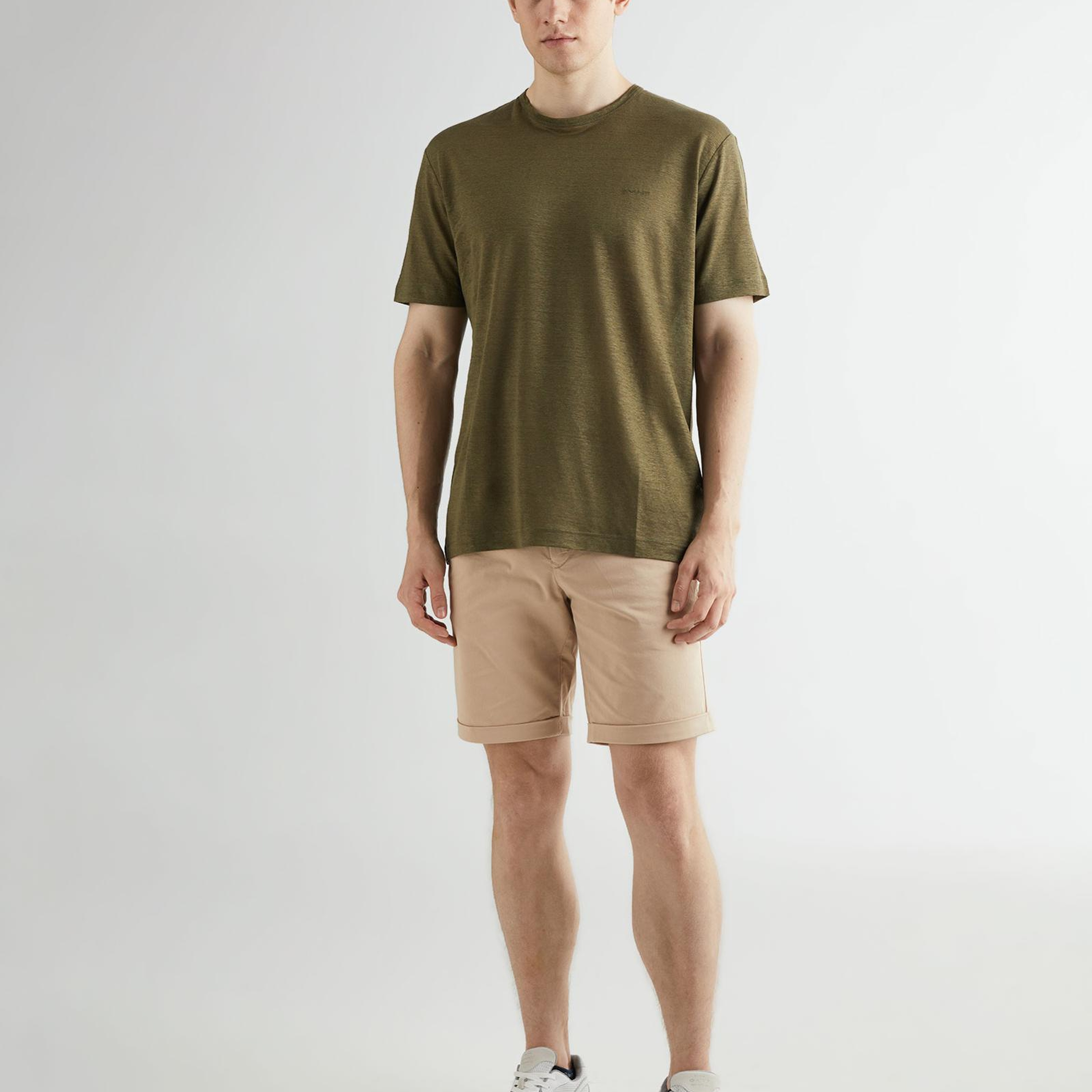 GANT Erkek Yeşil Regular Fit Bisiklet Yaka Keten T-shirt