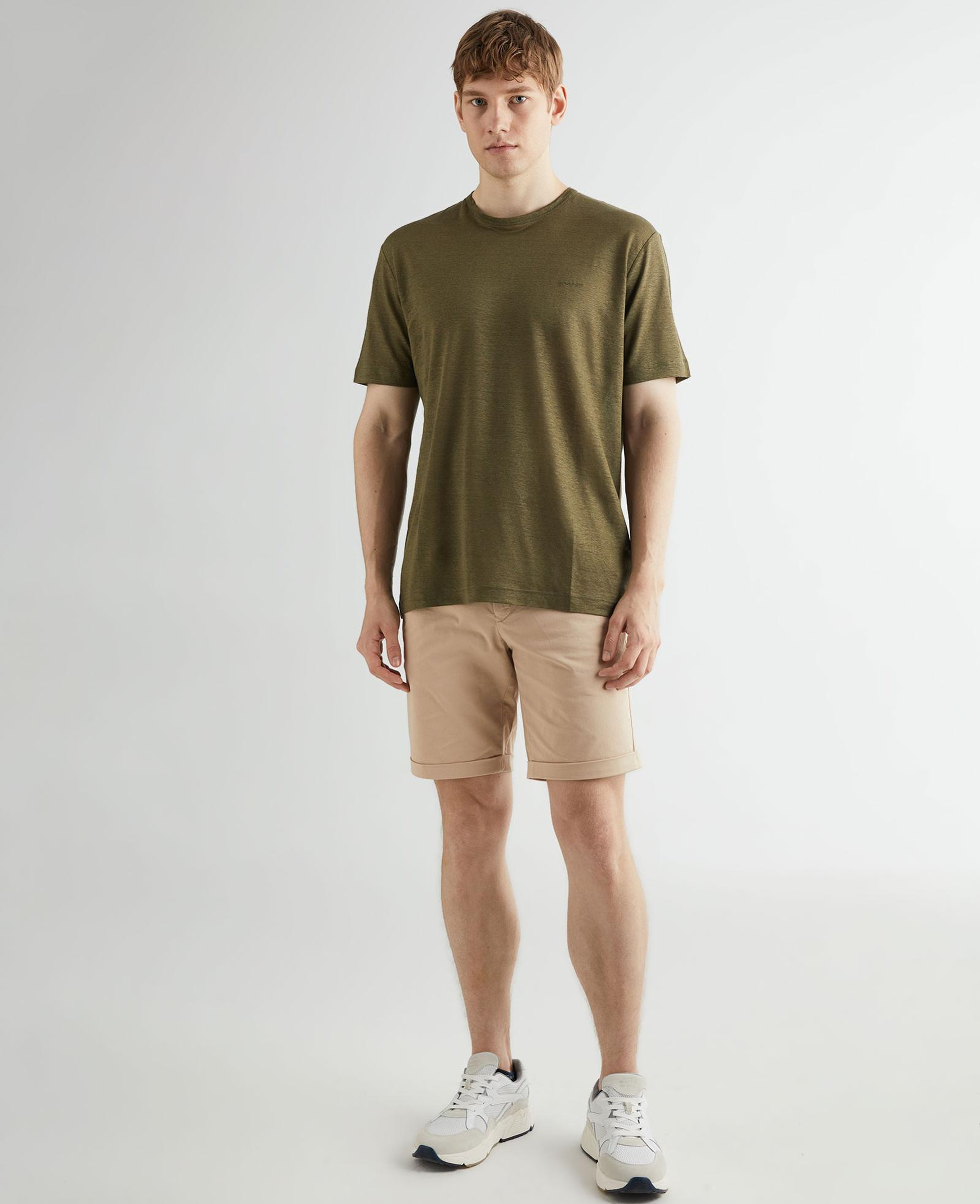 GANT Erkek Yeşil Regular Fit Bisiklet Yaka Keten T-shirt