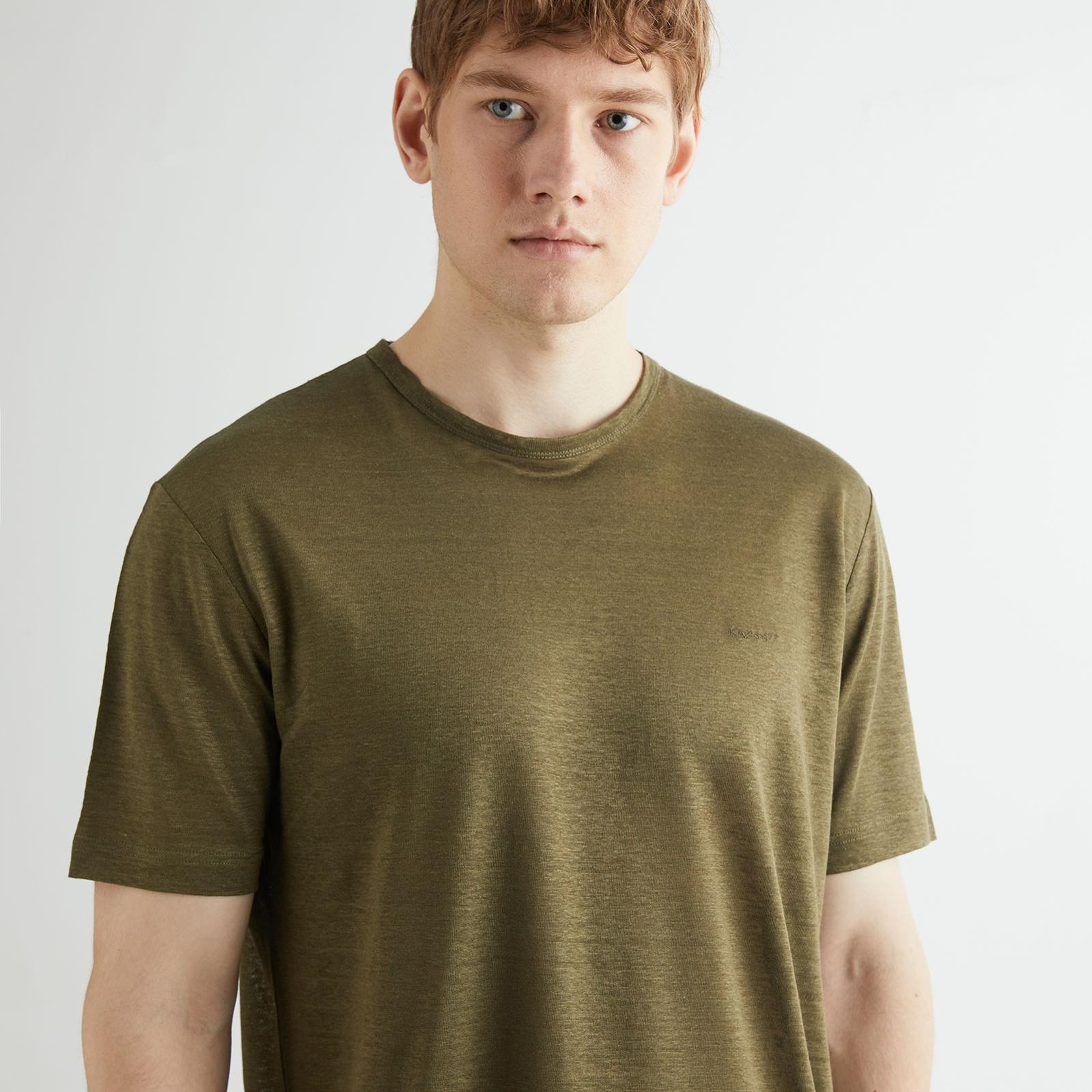 GANT Erkek Yeşil Regular Fit Bisiklet Yaka Keten T-shirt