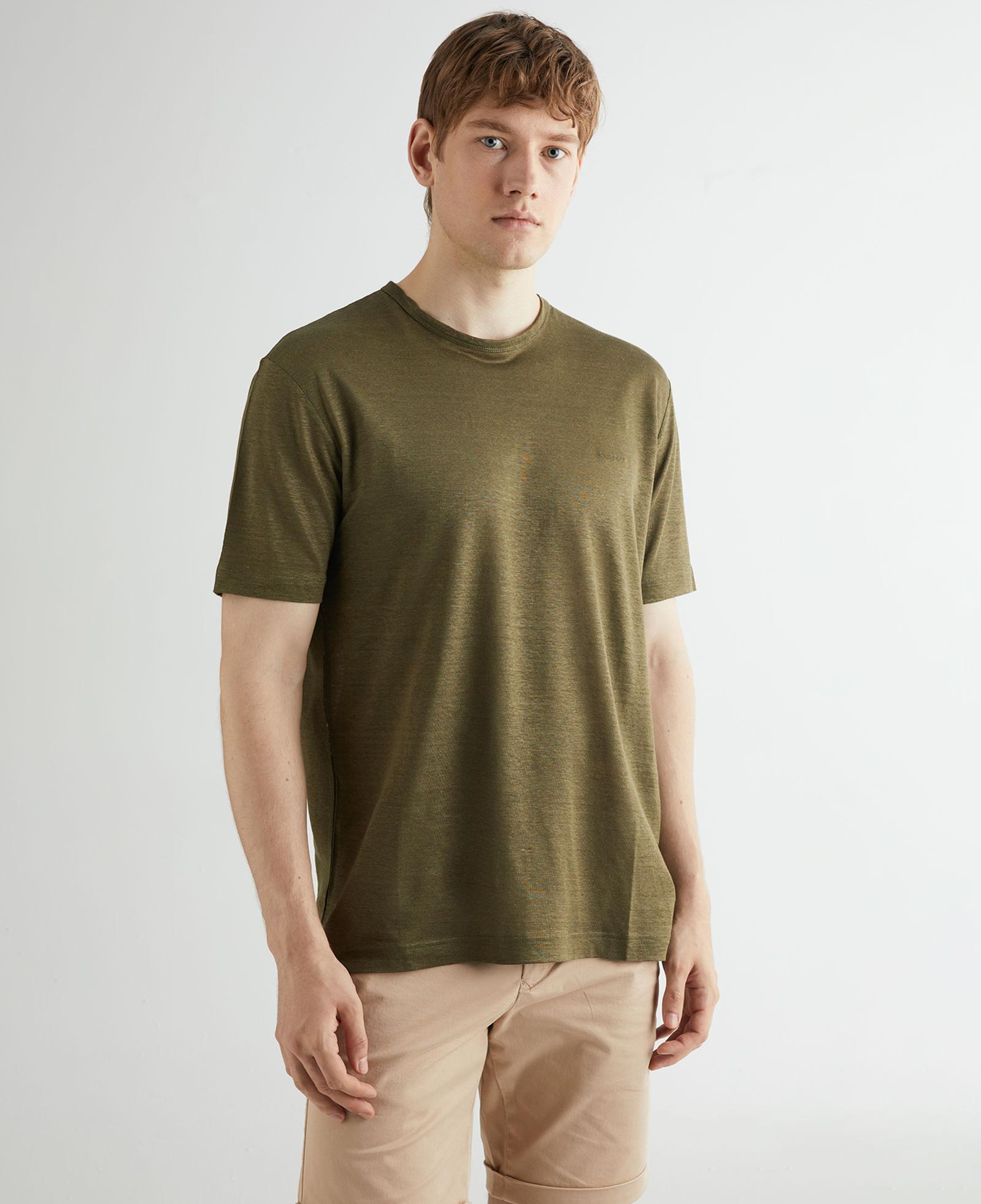 GANT Erkek Yeşil Regular Fit Bisiklet Yaka Keten T-shirt