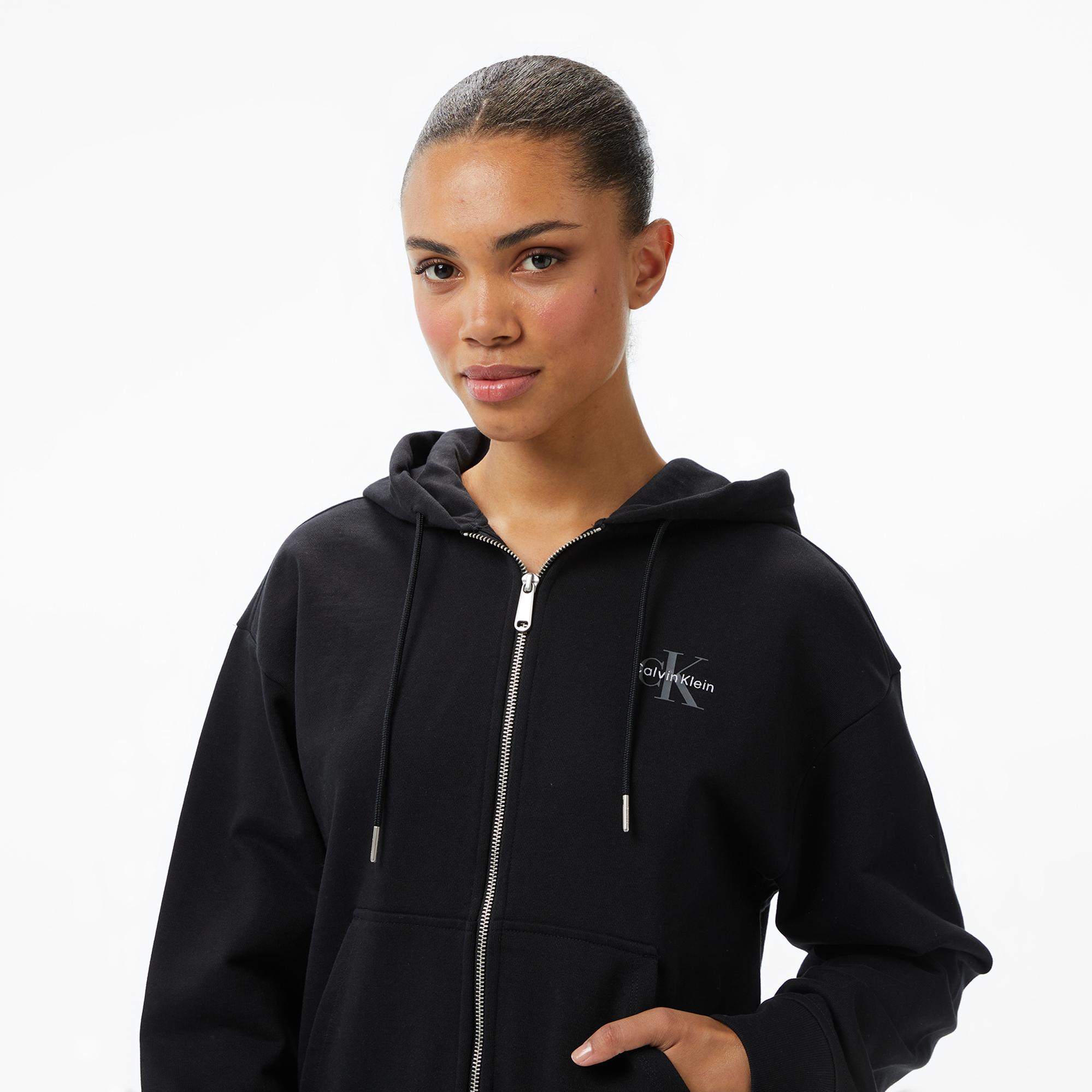 Calvin Klein Monologo French Terry Kadın Siyah Sweatshirt