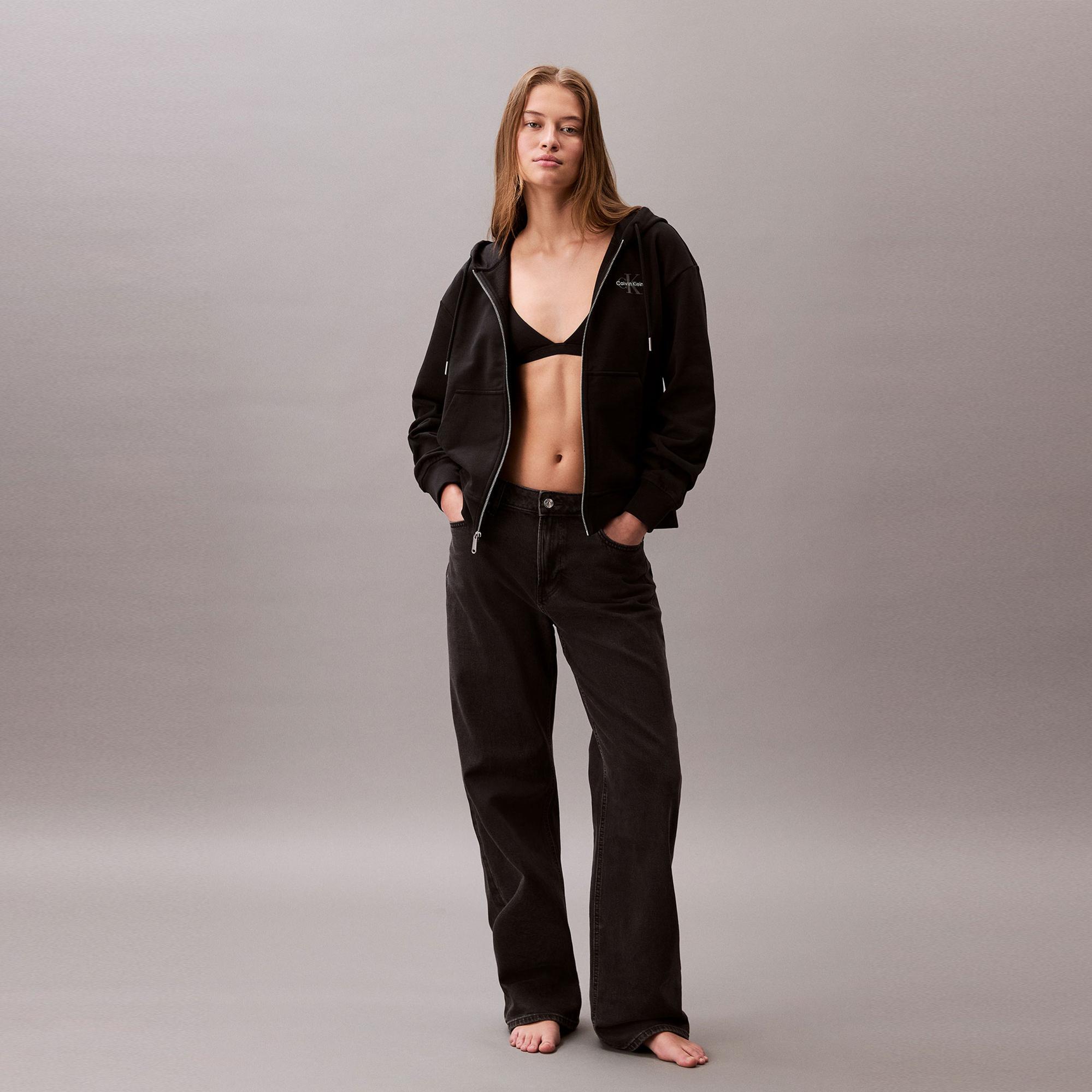 Calvin Klein Monologo French Terry Kadın Siyah Sweatshirt