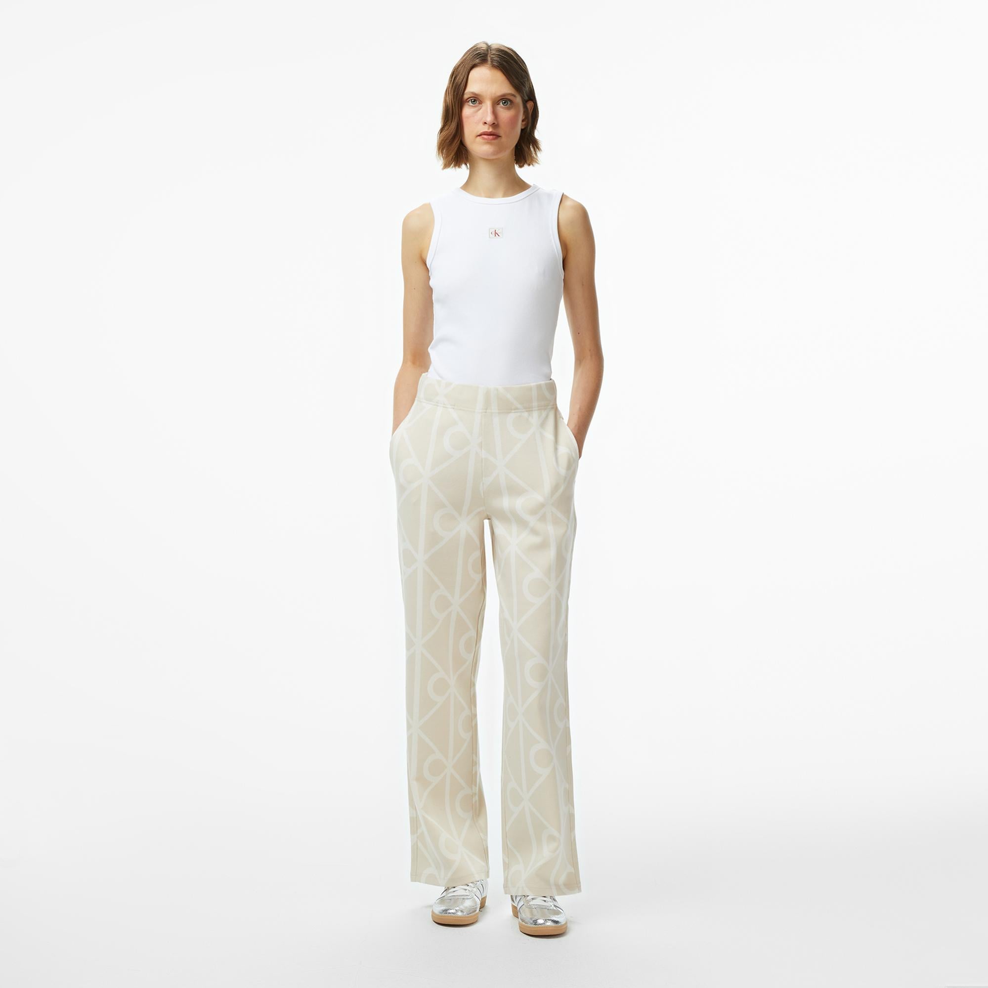 Calvin Klein Emblem Jacquard Kadın Bej Eşofman Altı