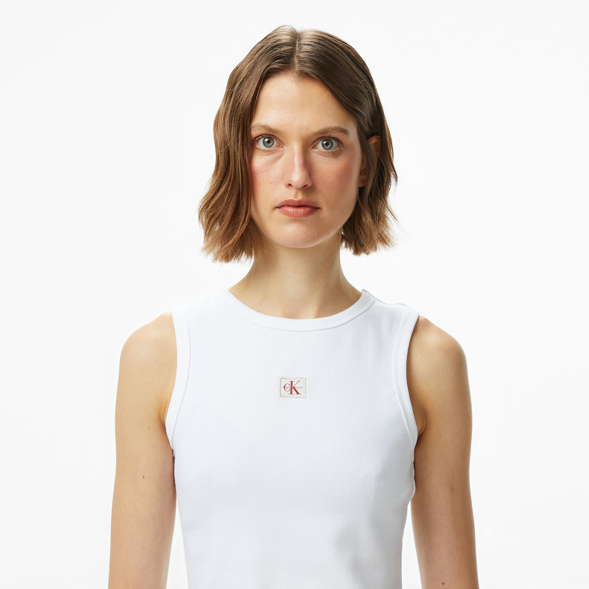 Calvin Klein Woven Label Kadın Beyaz T-Shirt