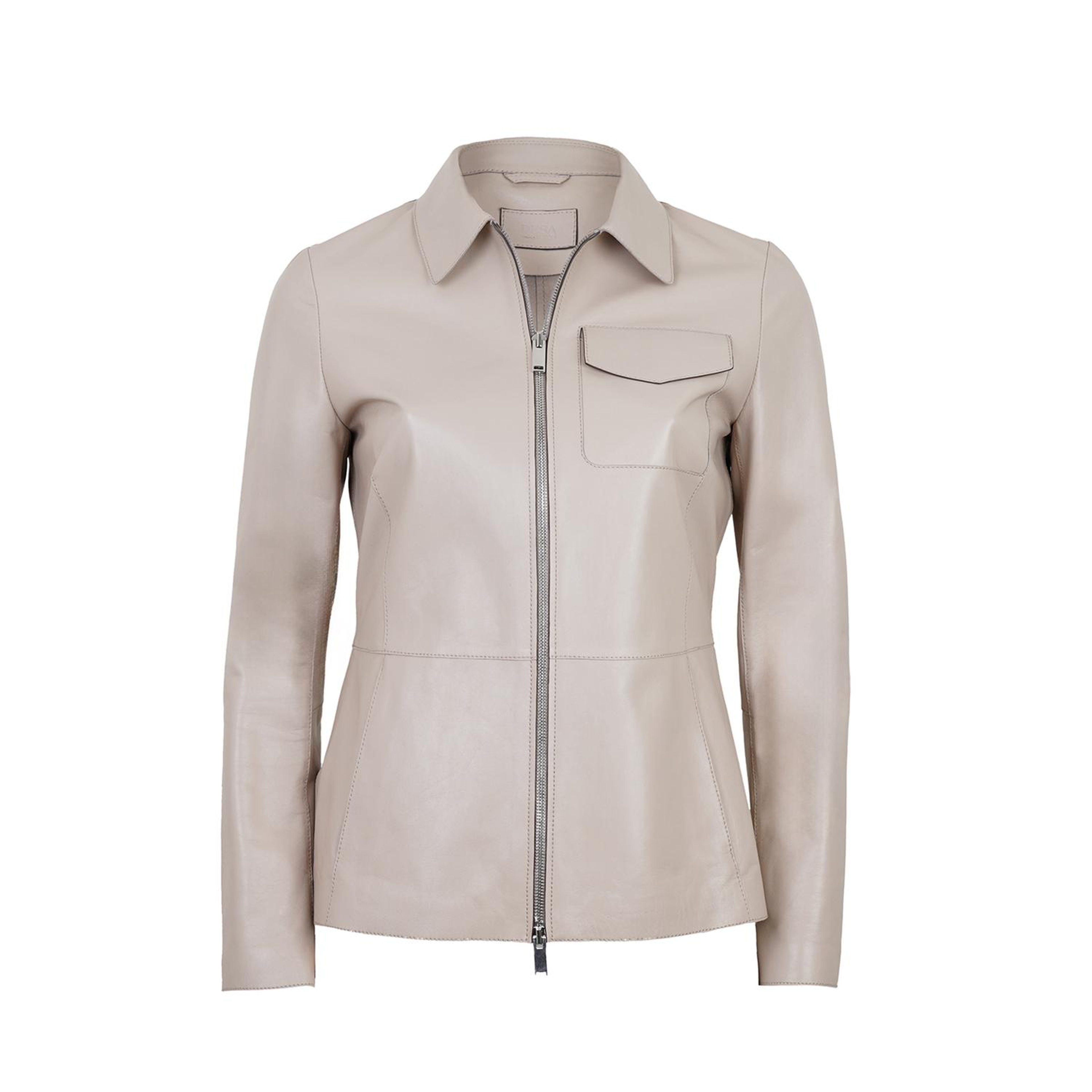 Kadın Bej Gömlek Yakalı Deri Ceket