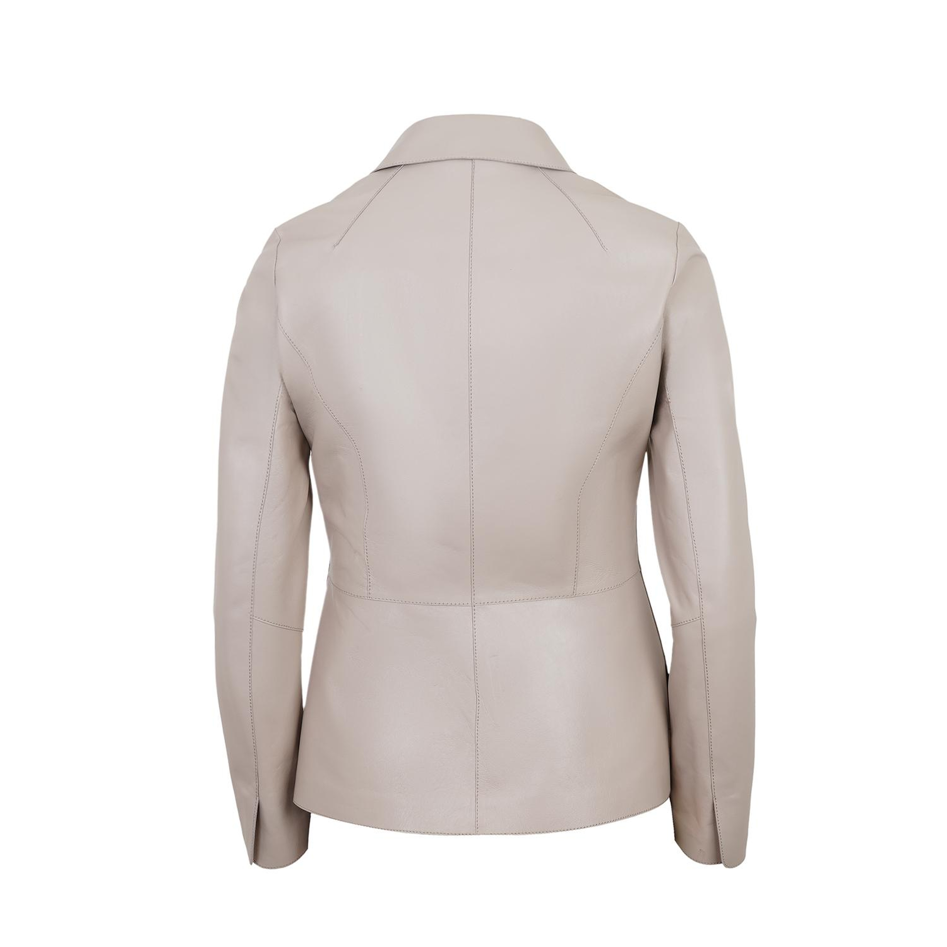 Kadın Bej Gömlek Yakalı Deri Ceket