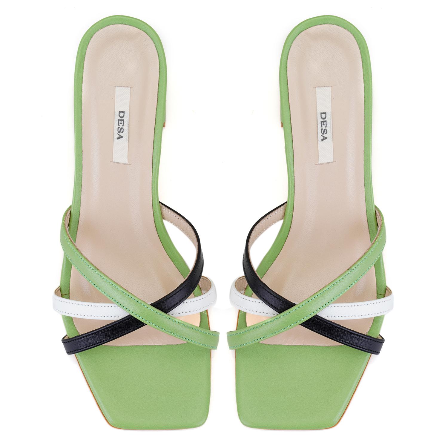 Kadın Yeşil Topuklu Deri Terlik