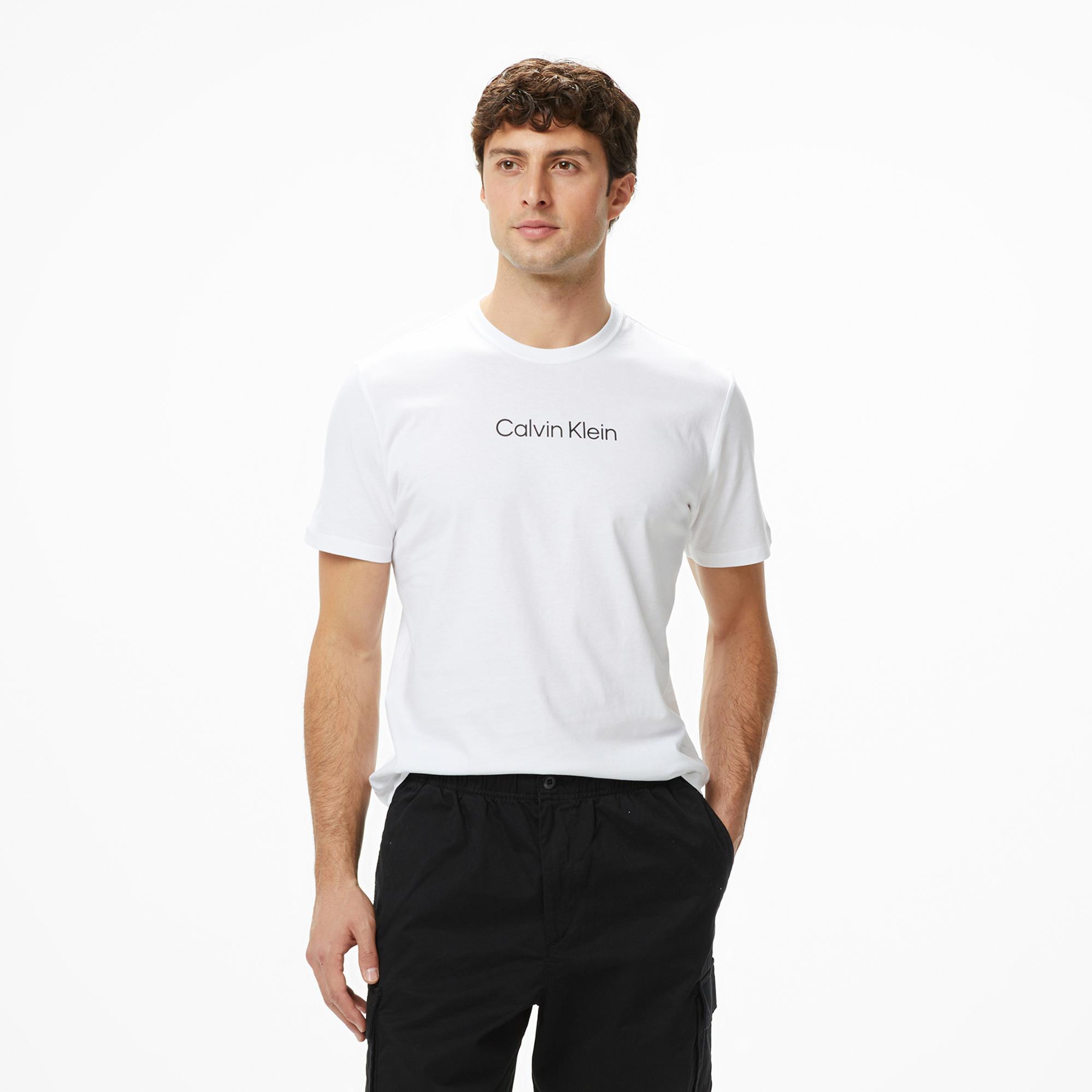 Calvin Klein Standard Logo Crew Erkek Beyaz T-Shirt