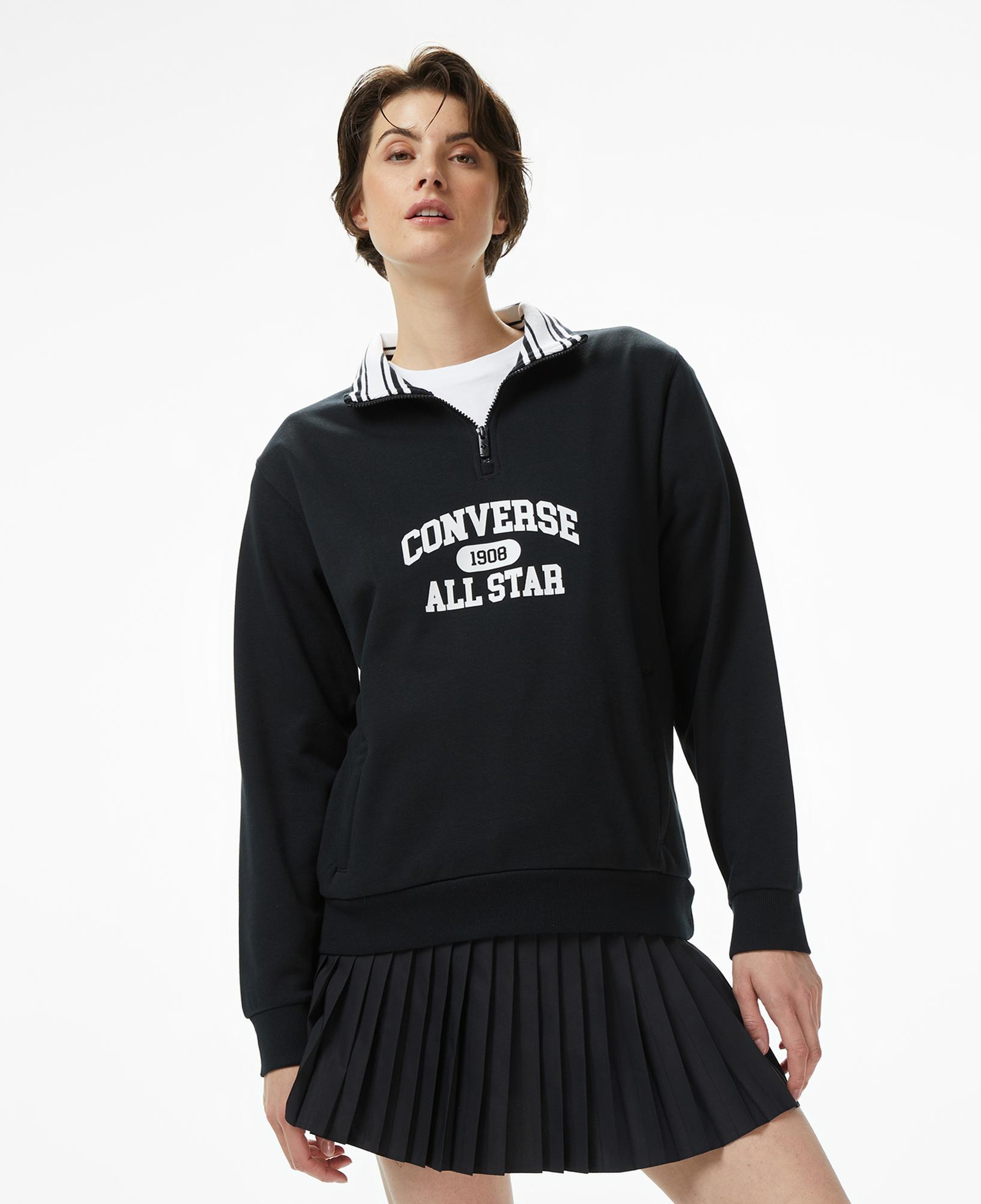 Converse Erkek Yarım Fermuarlı Siyah Sweatshirt