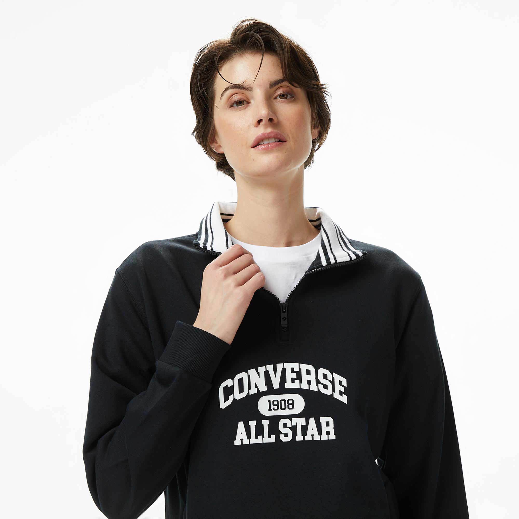 Converse Erkek Yarım Fermuarlı Siyah Sweatshirt