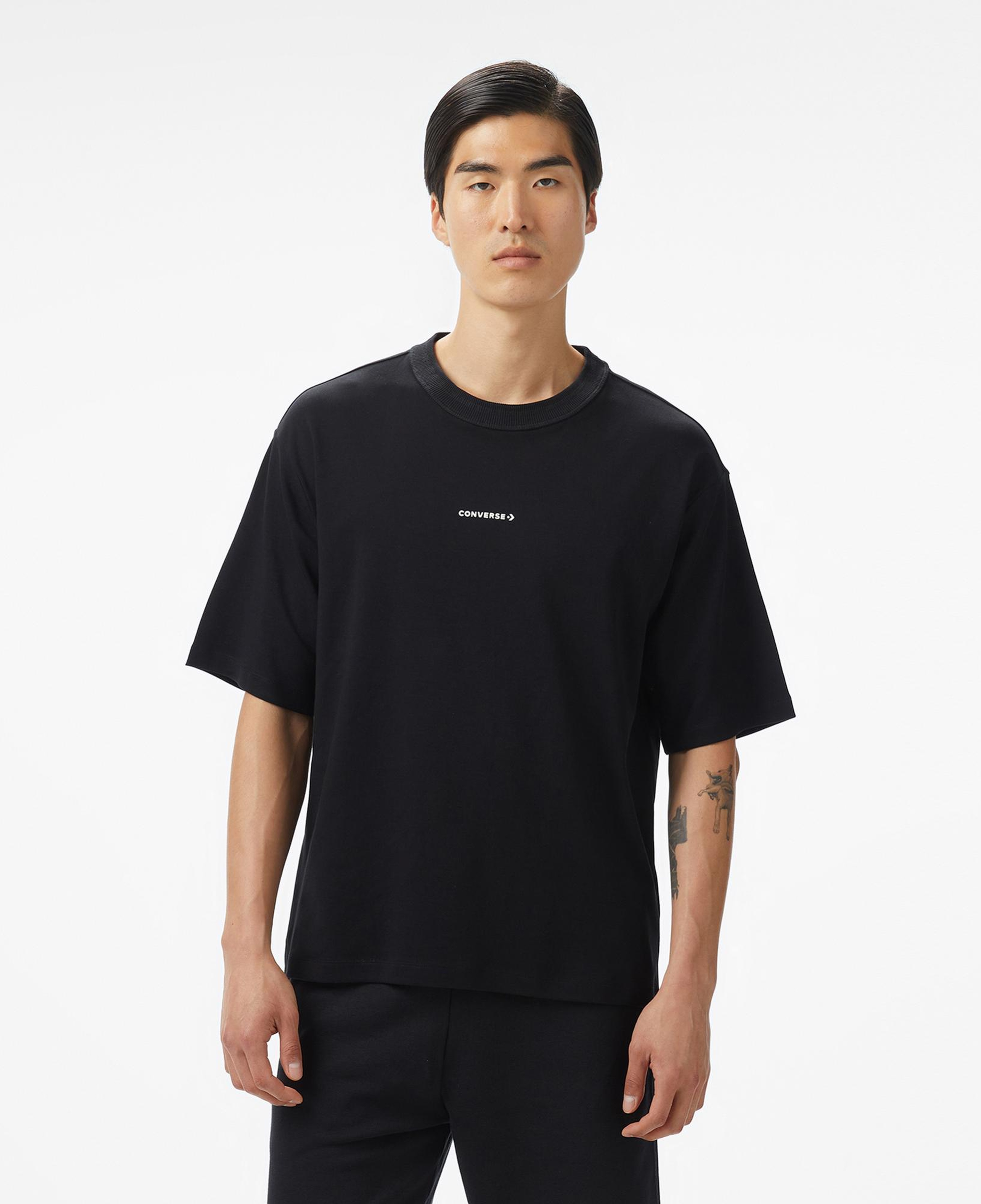 Converse Star Chevron Baskılı Oversize Fit Erkek Siyah T-Shirt