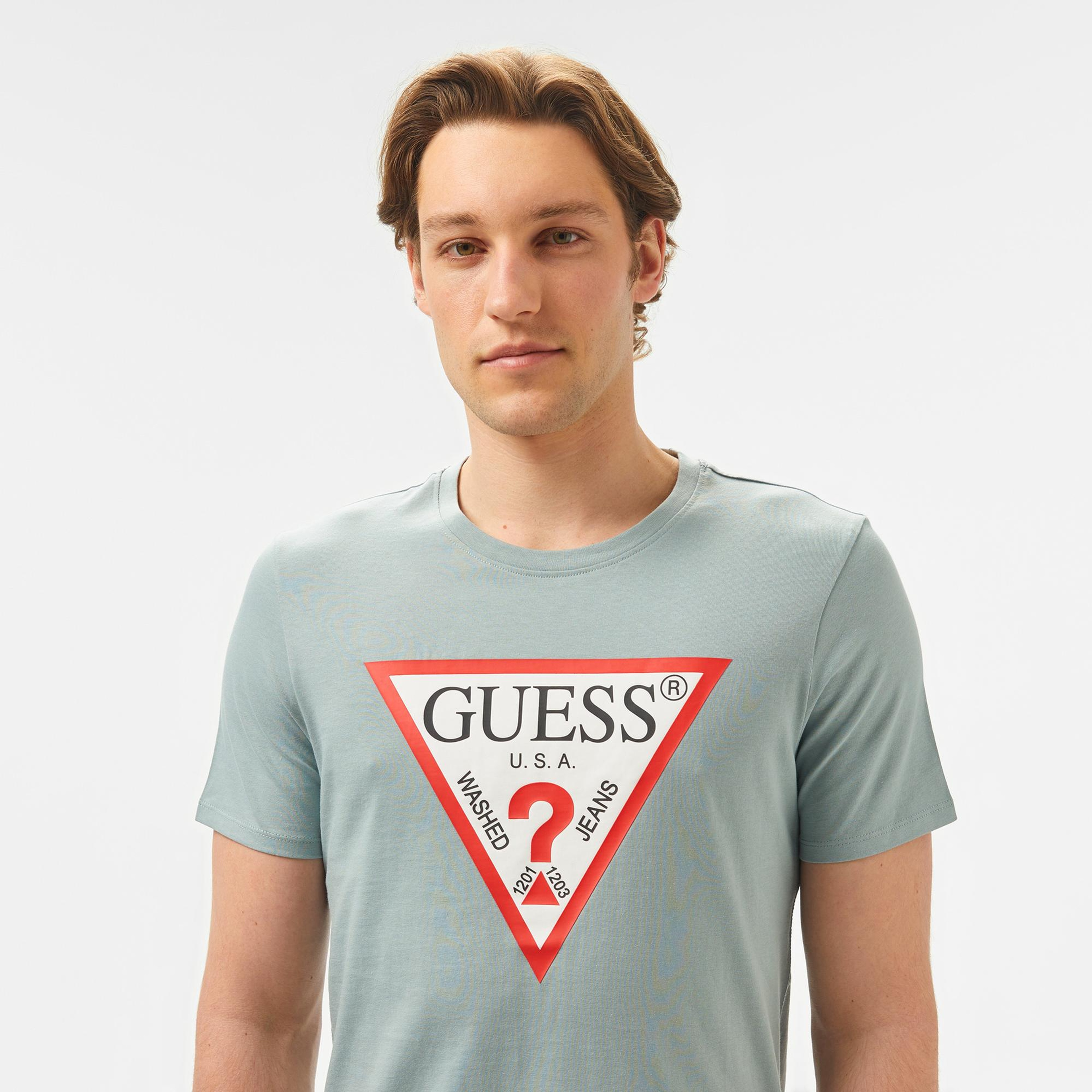 Guess Original Logo Mid Organic Stream Jersey Erkek Gri T-Shirt