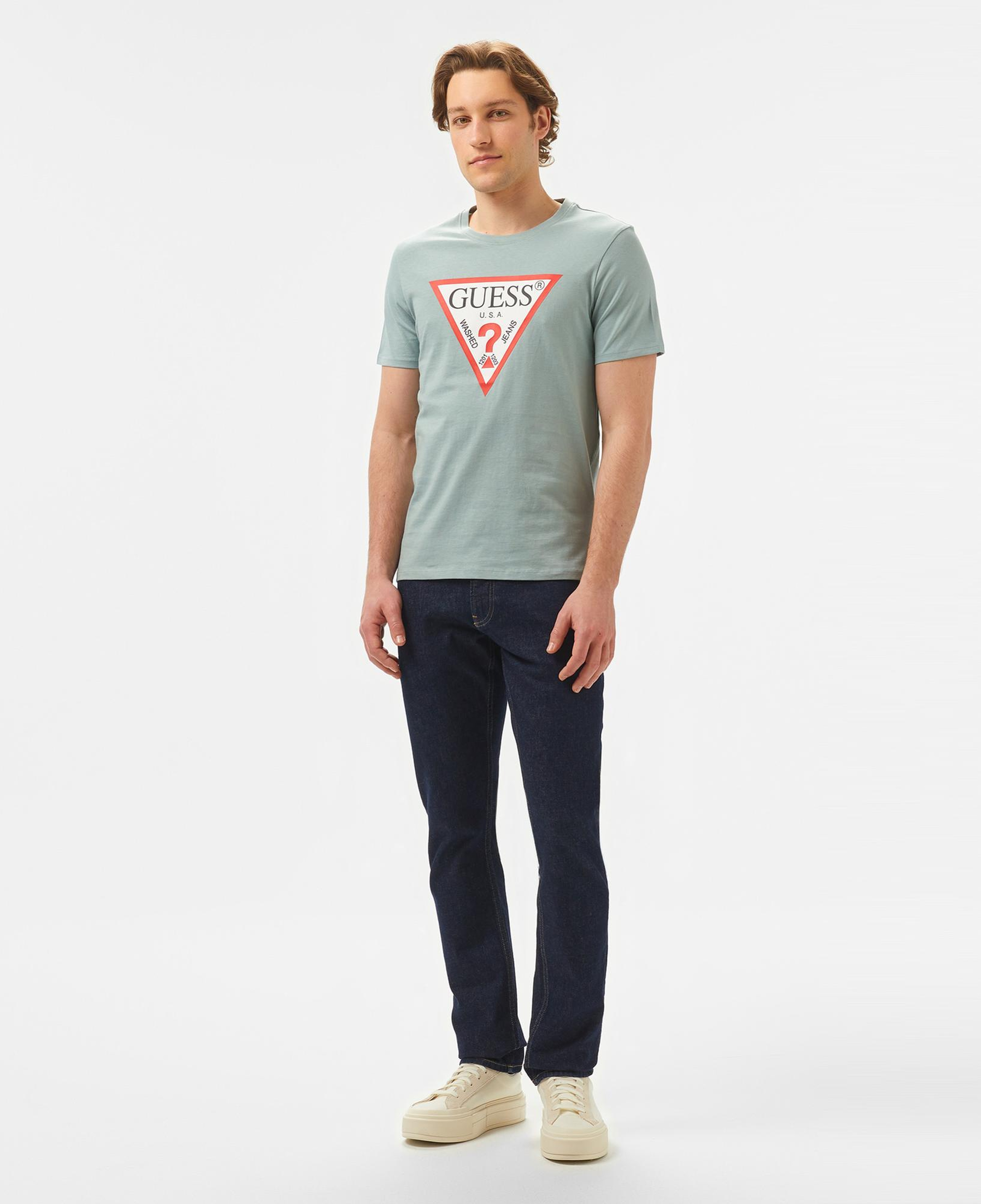 Guess Original Logo Mid Organic Stream Jersey Erkek Gri T-Shirt