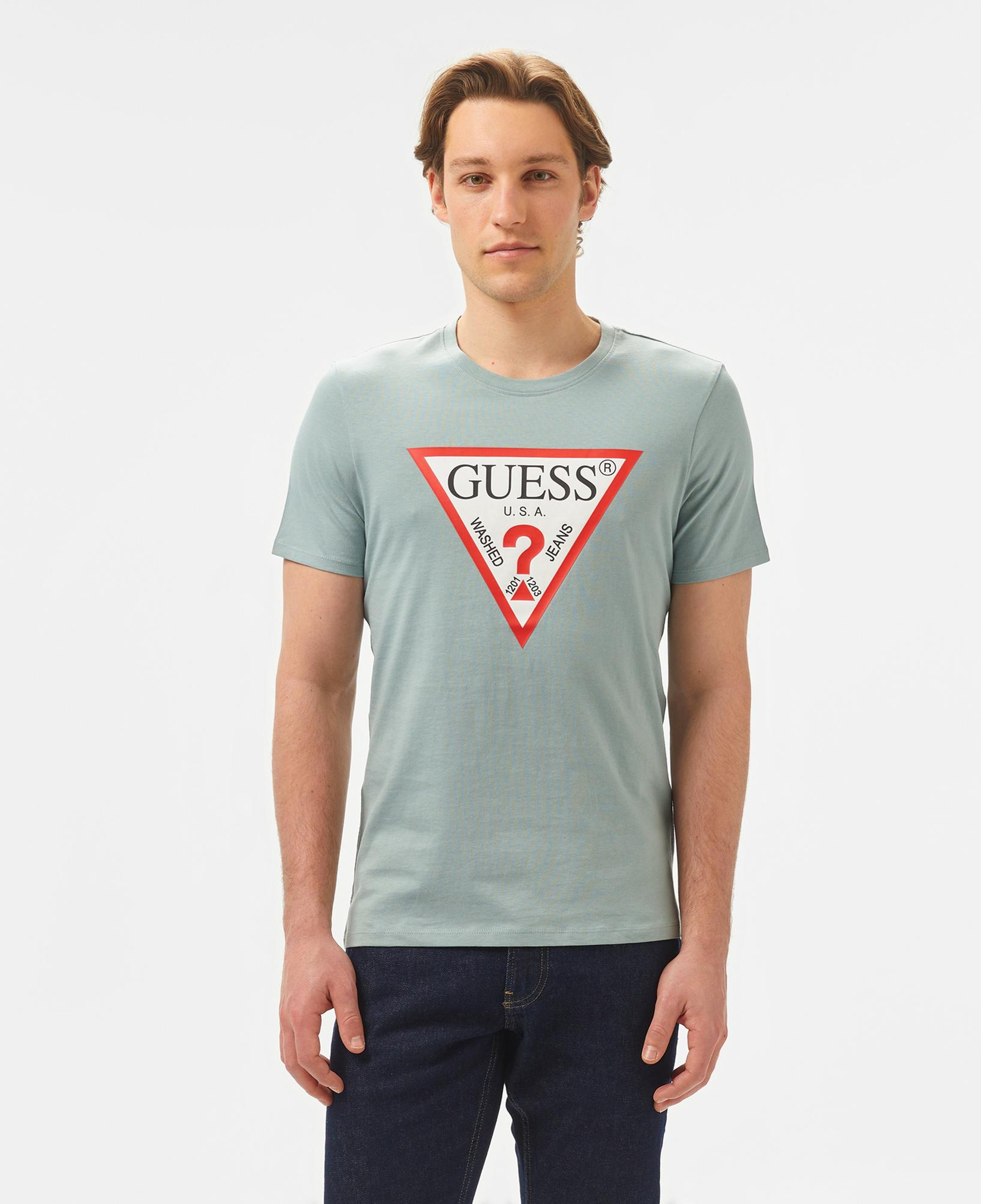Guess Original Logo Mid Organic Stream Jersey Erkek Gri T-Shirt