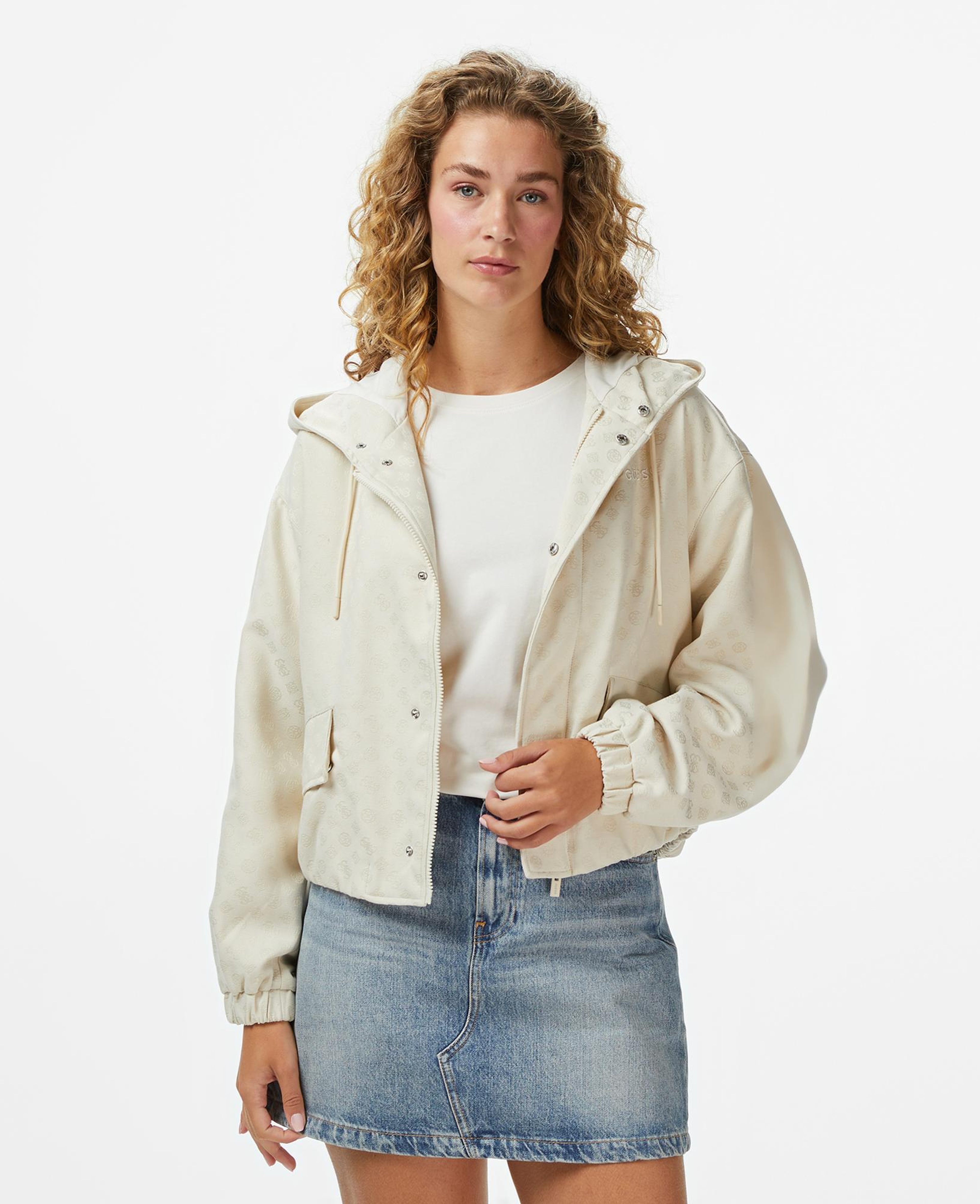 Guess Peony Kadın Krem Rengi Kapüşonlu Ceket