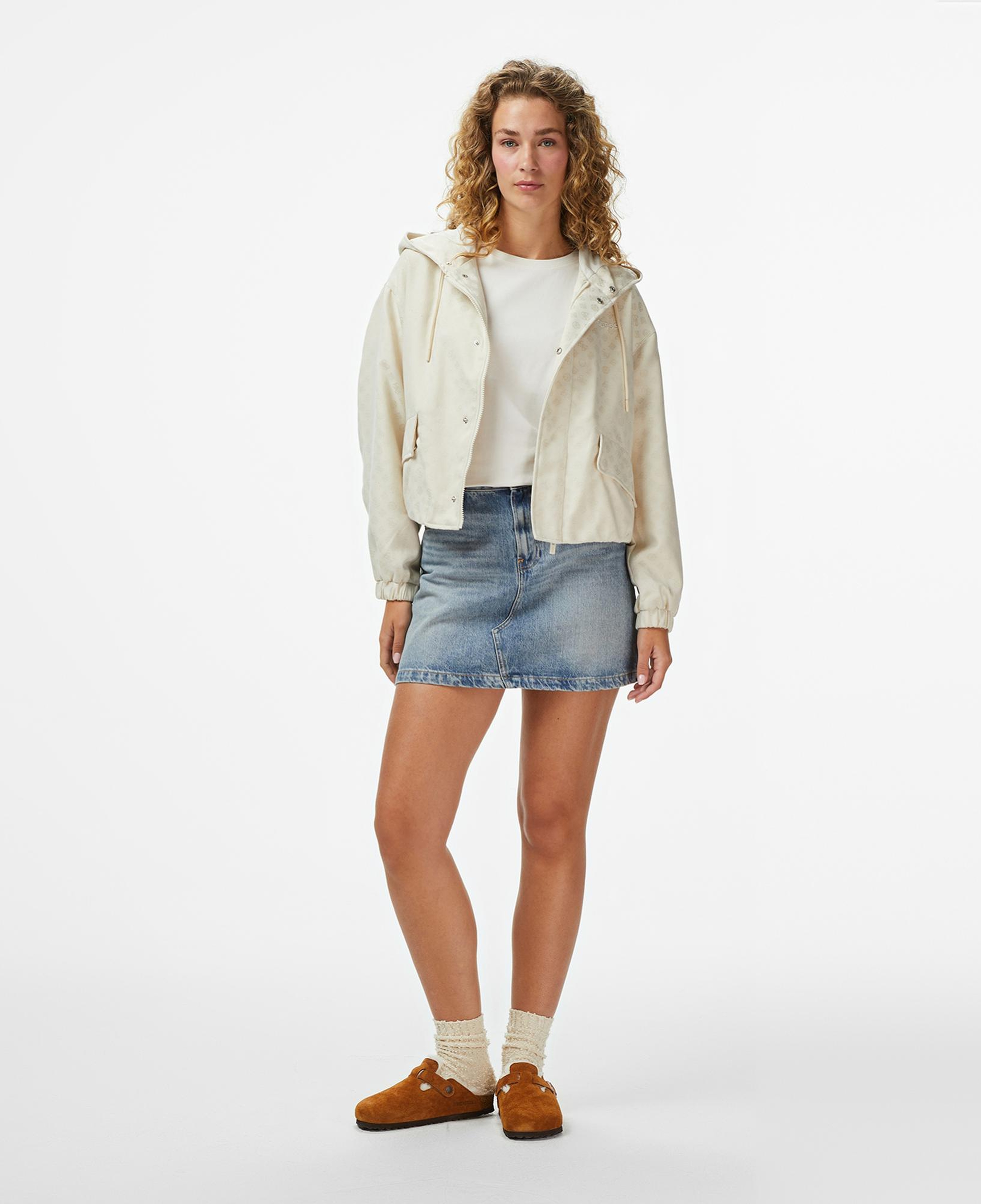 Guess Peony Kadın Krem Rengi Kapüşonlu Ceket