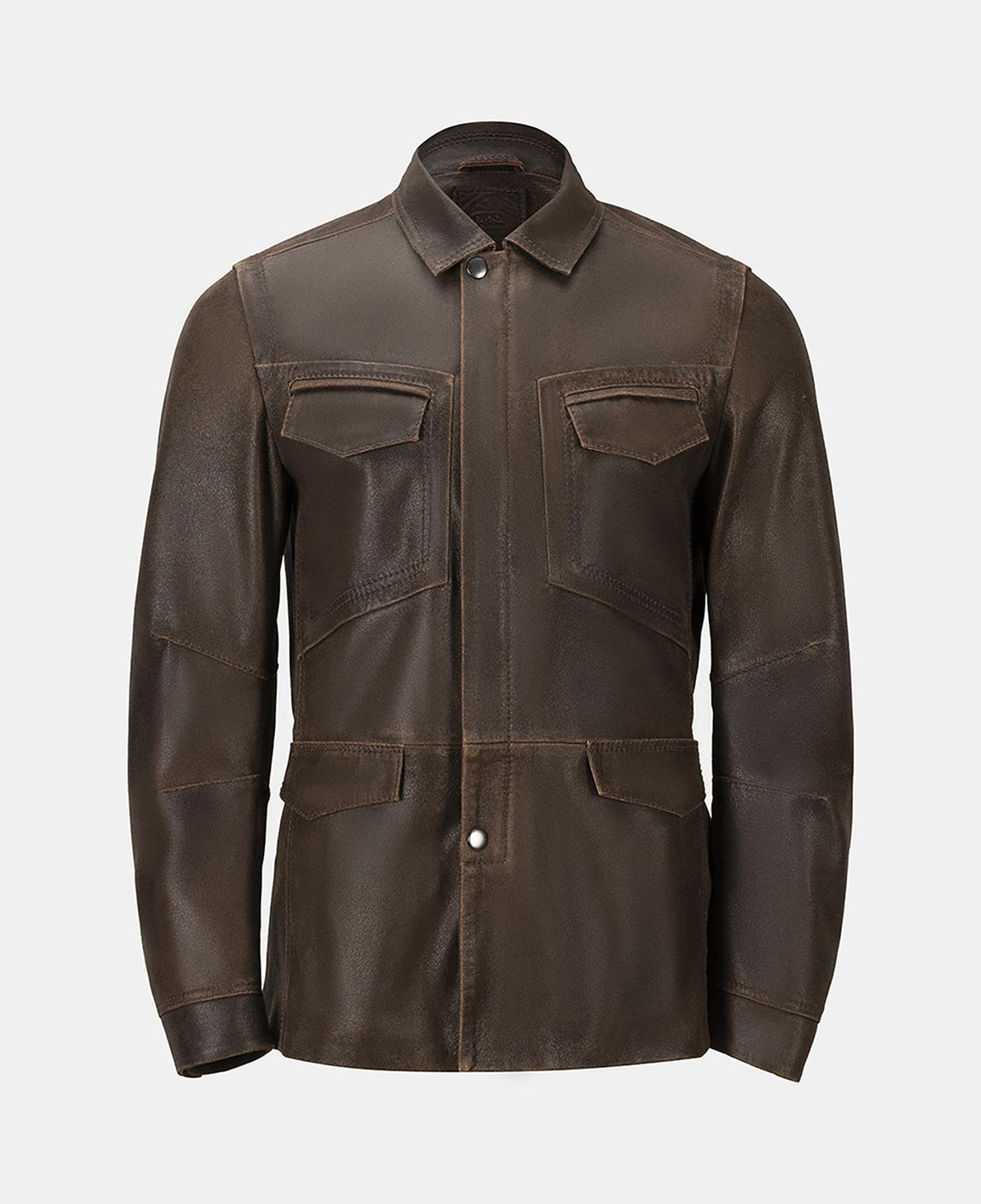 Erkek Acı Kahve Gömlek Yakalı Deri Mont