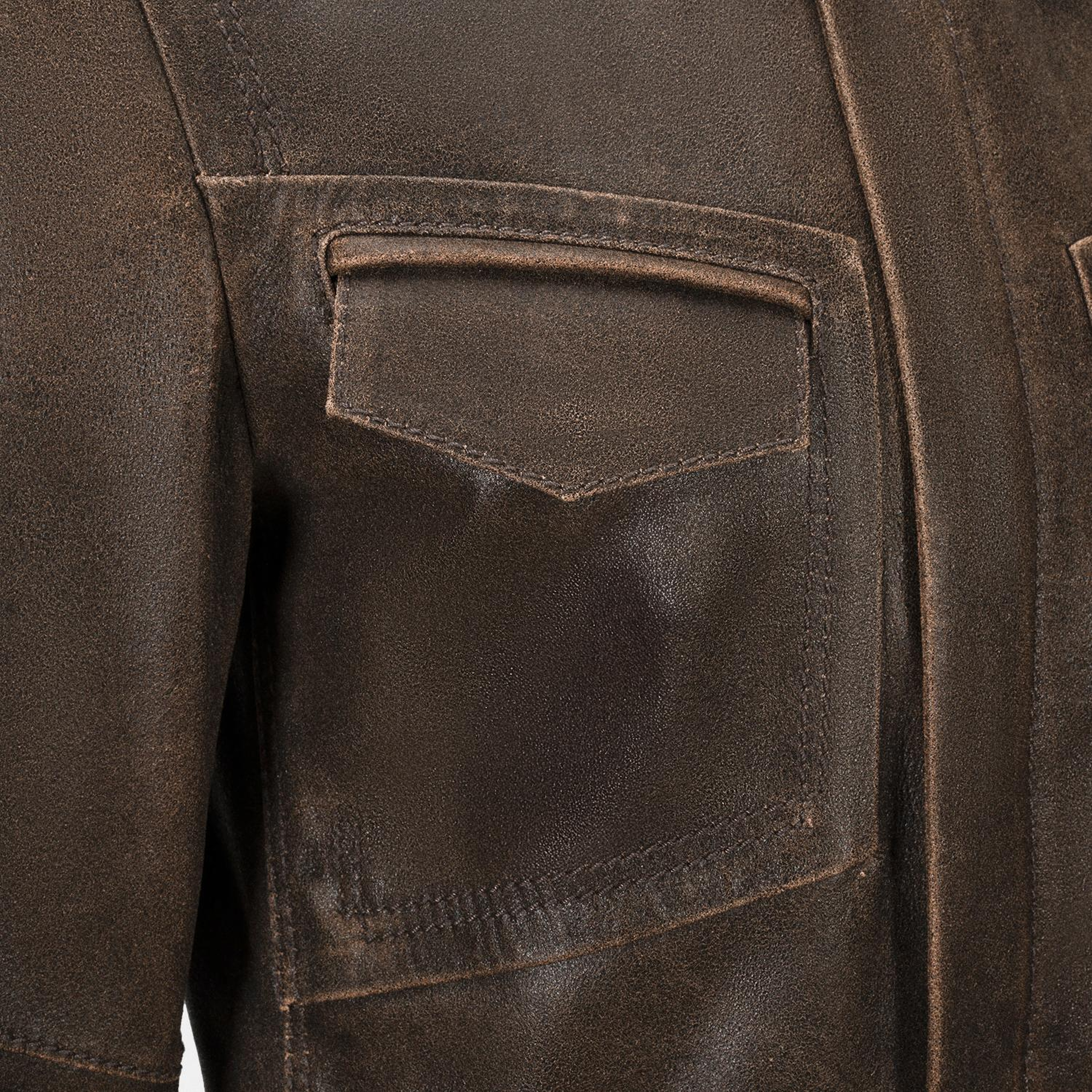 Erkek Acı Kahve Gömlek Yakalı Deri Mont