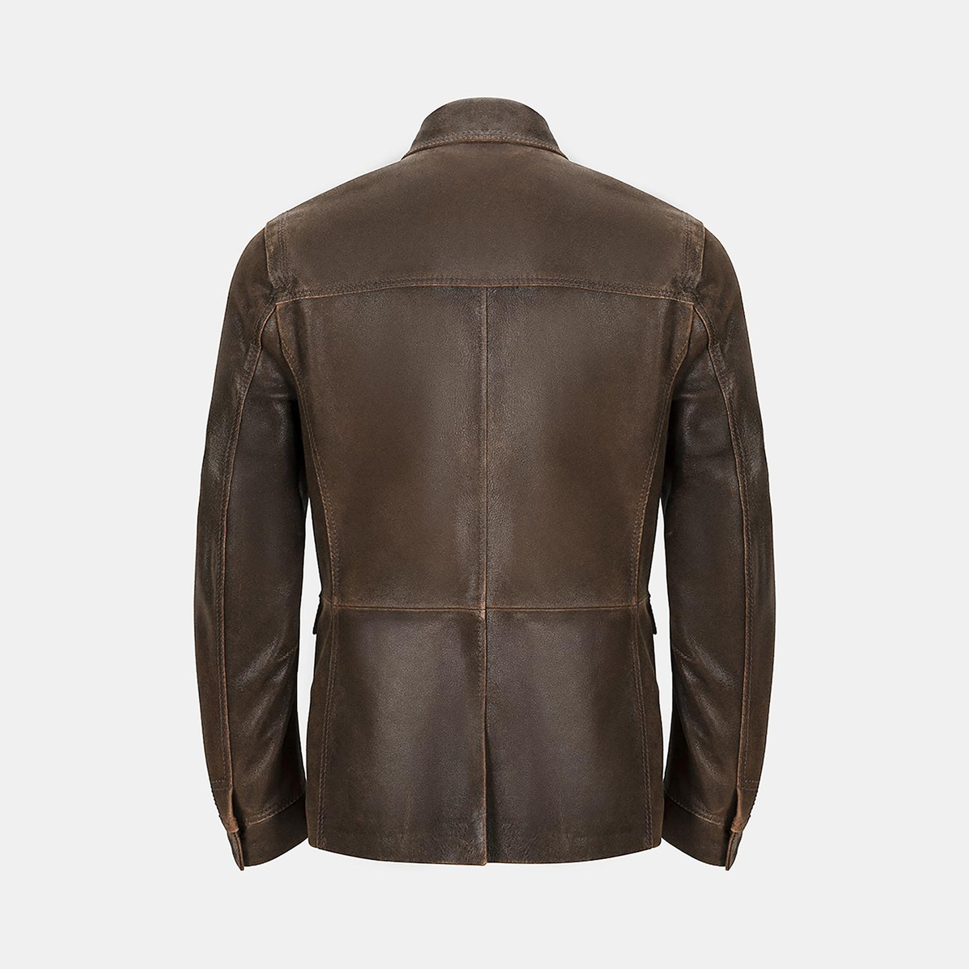 Erkek Acı Kahve Gömlek Yakalı Deri Mont