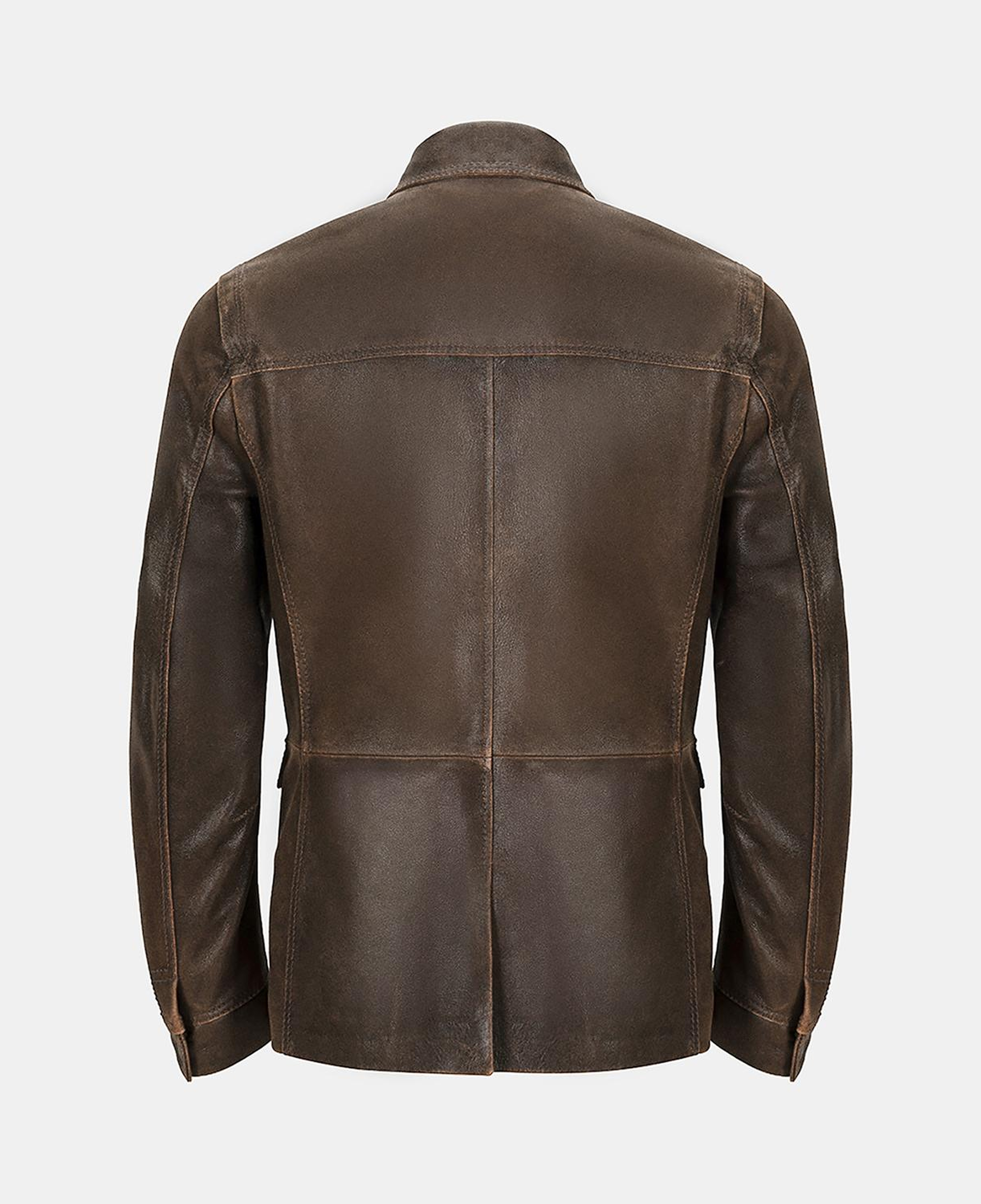Erkek Acı Kahve Gömlek Yakalı Deri Mont