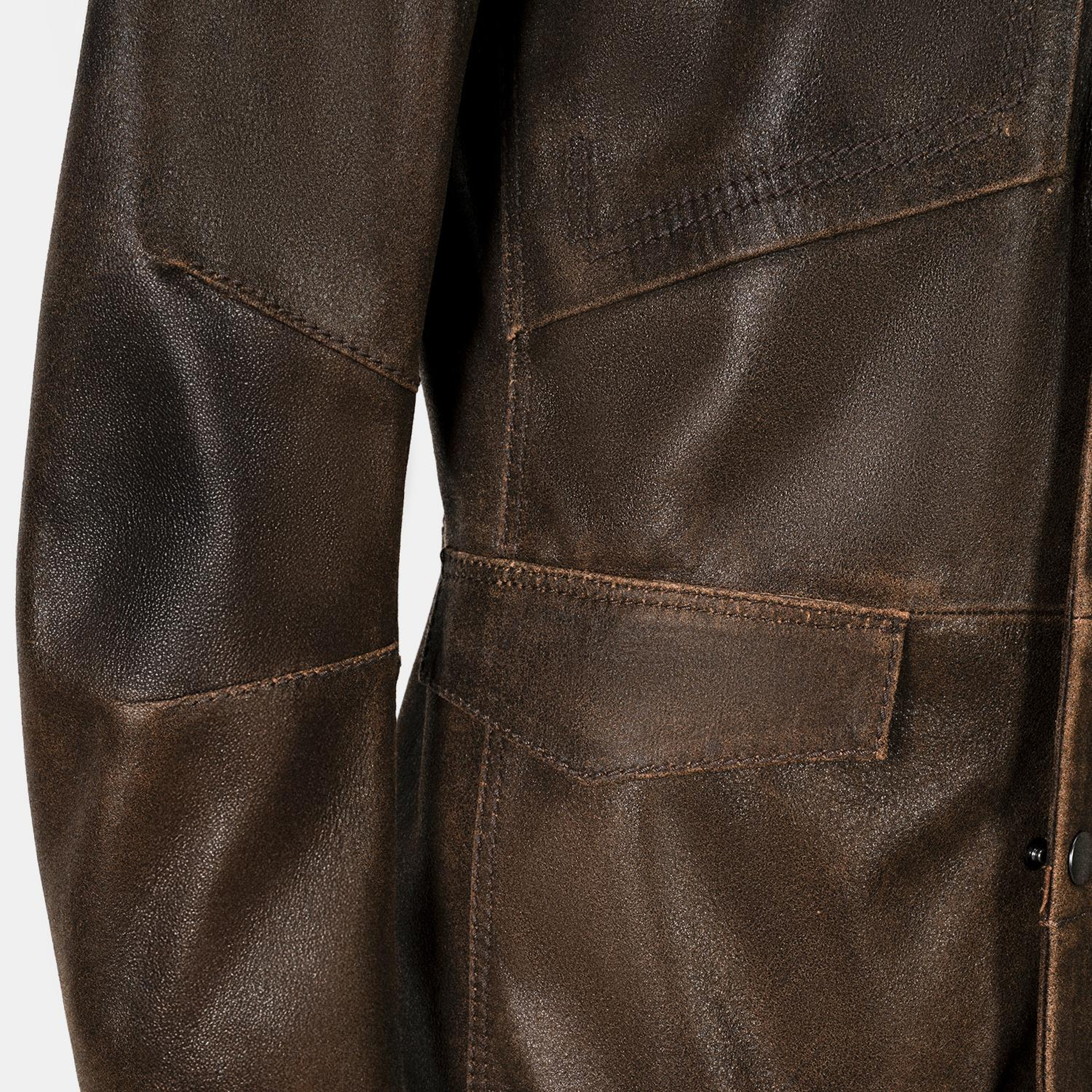 Erkek Acı Kahve Gömlek Yakalı Deri Mont