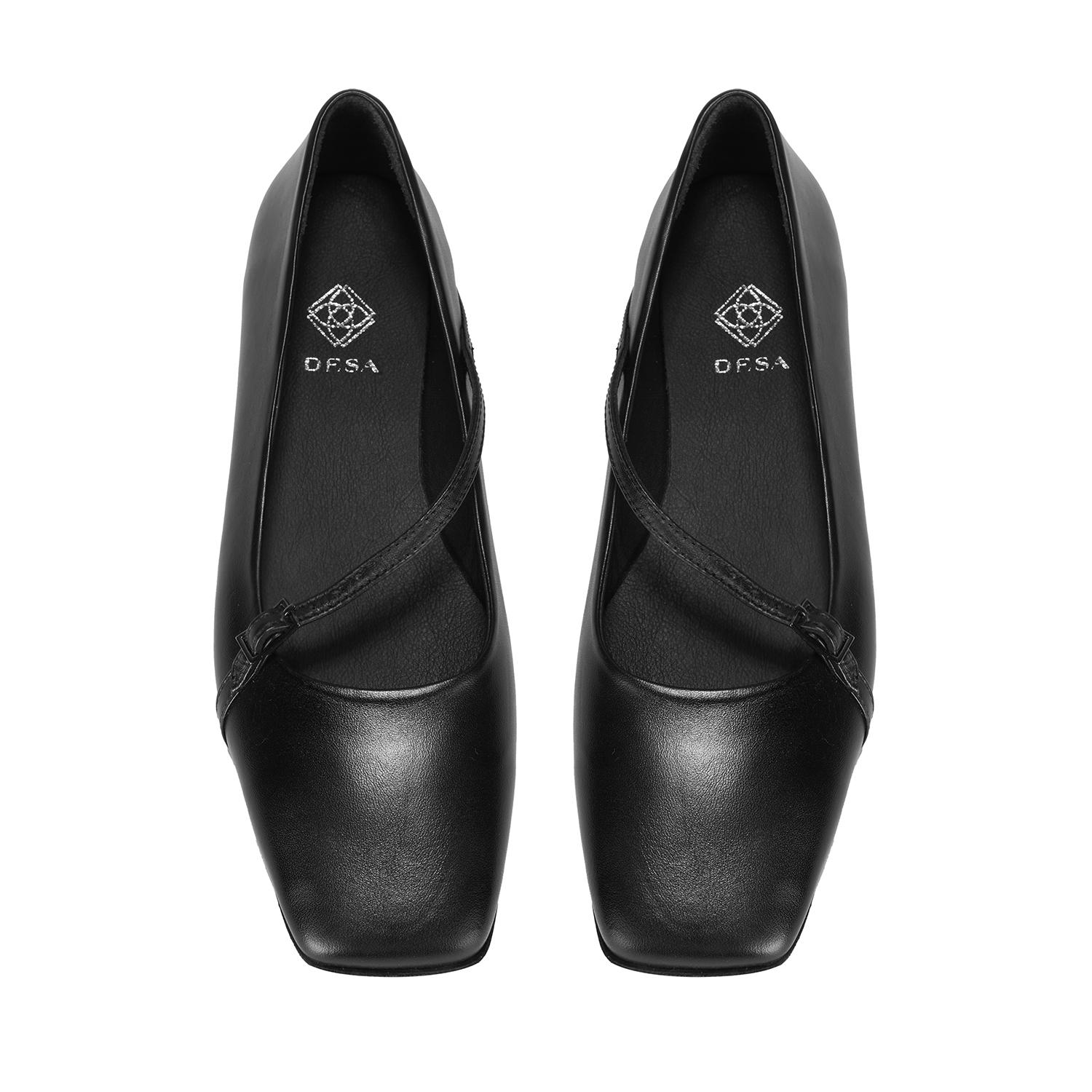 Kadın Siyah Ayarlanabilir Tokalı Deri Babet