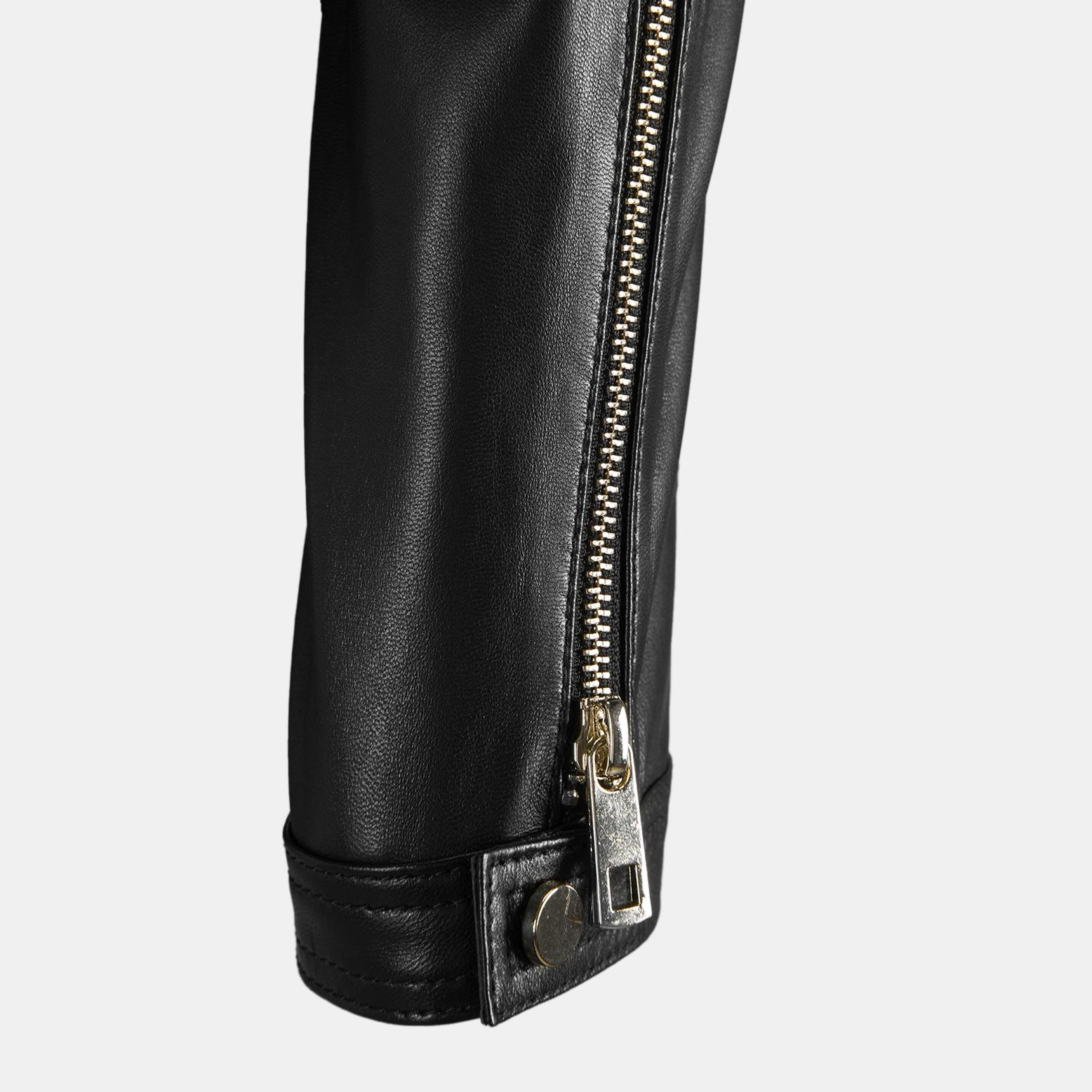 Kadın Siyah Perfore Detaylı Deri Ceket