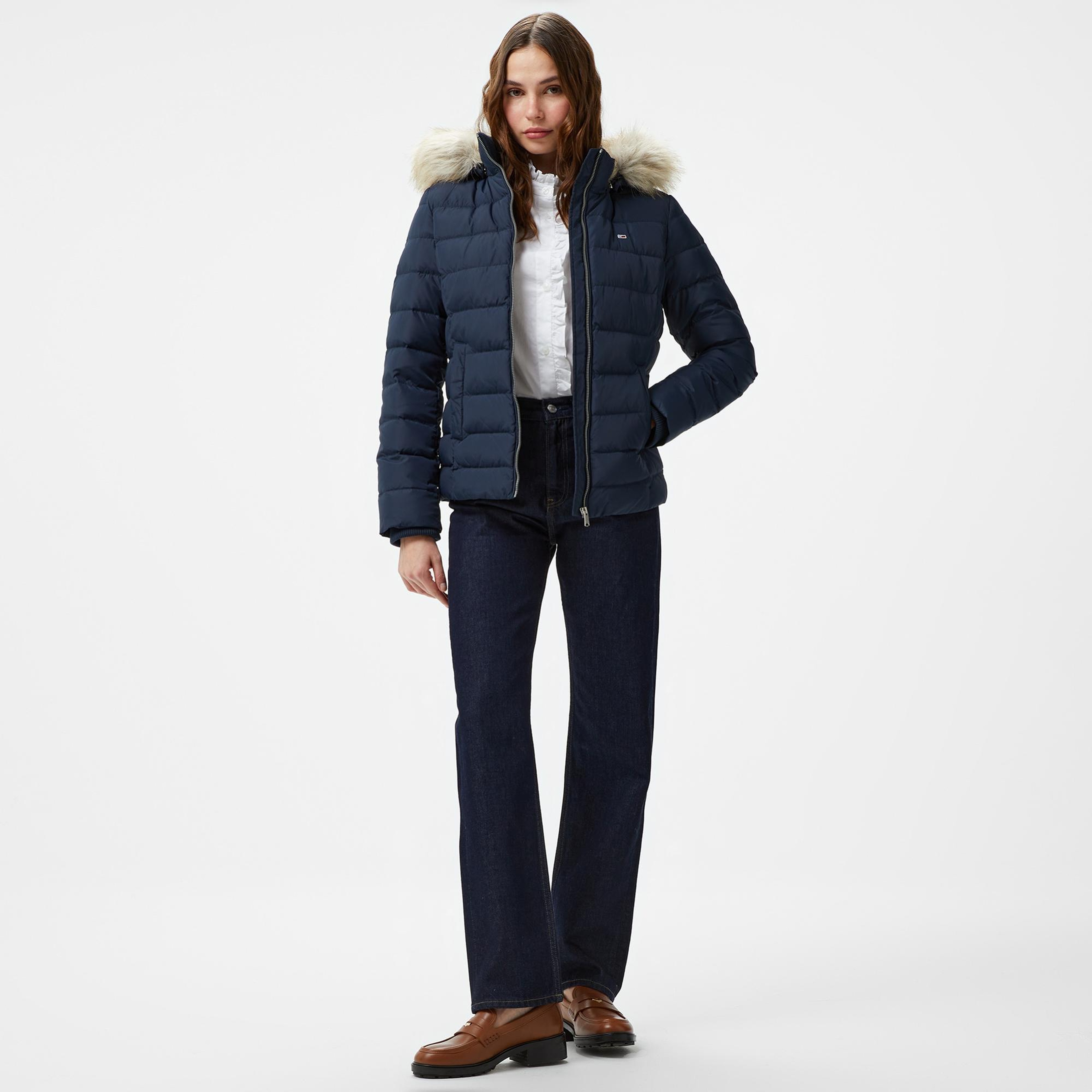 Tommy Hilfiger Basic Hooded Down Kadın Lacivert Puffer Mont