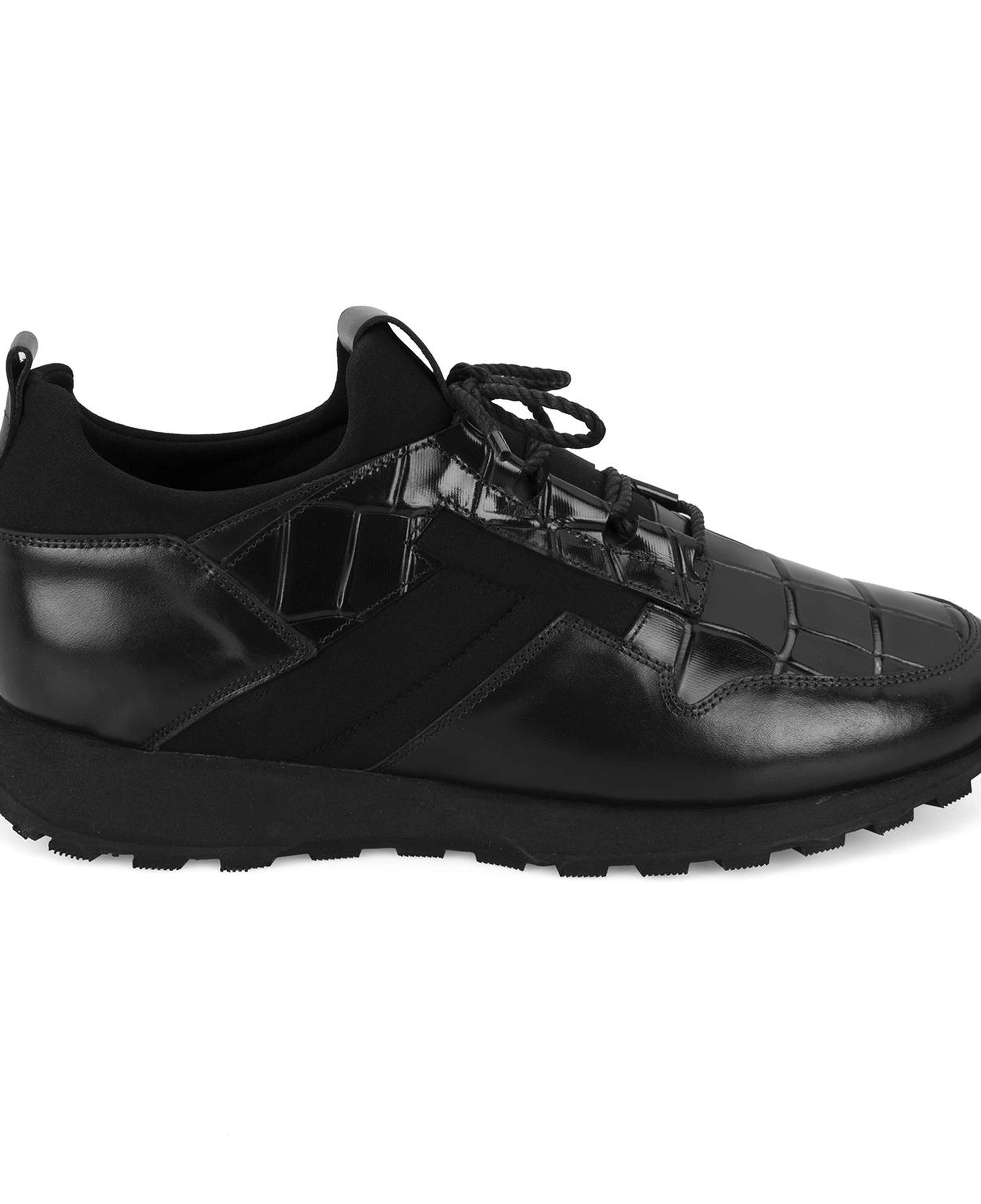 Dandre Siyah Erkek Kroko Baskılı Deri Spor Ayakkabı