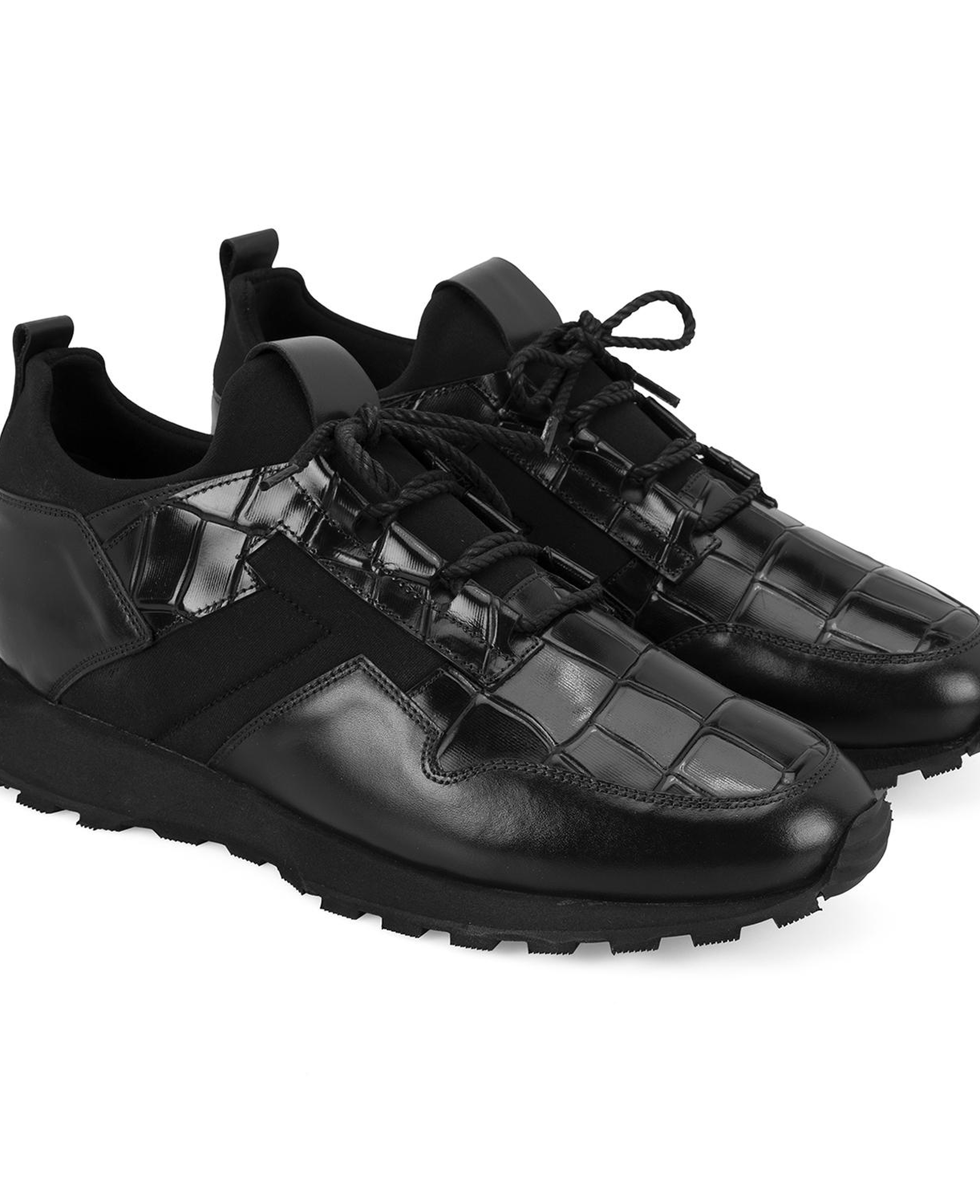 Dandre Siyah Erkek Kroko Baskılı Deri Spor Ayakkabı