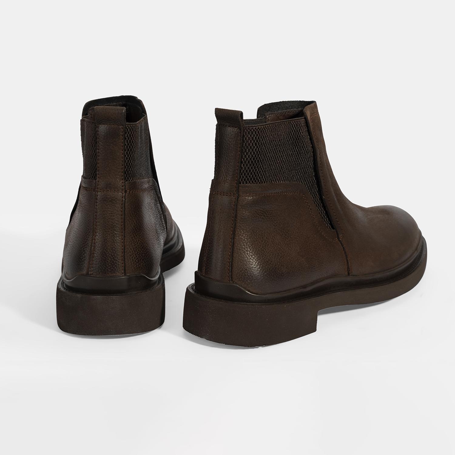 Erkek Kahve Lastikli Nubuk Deri Bot