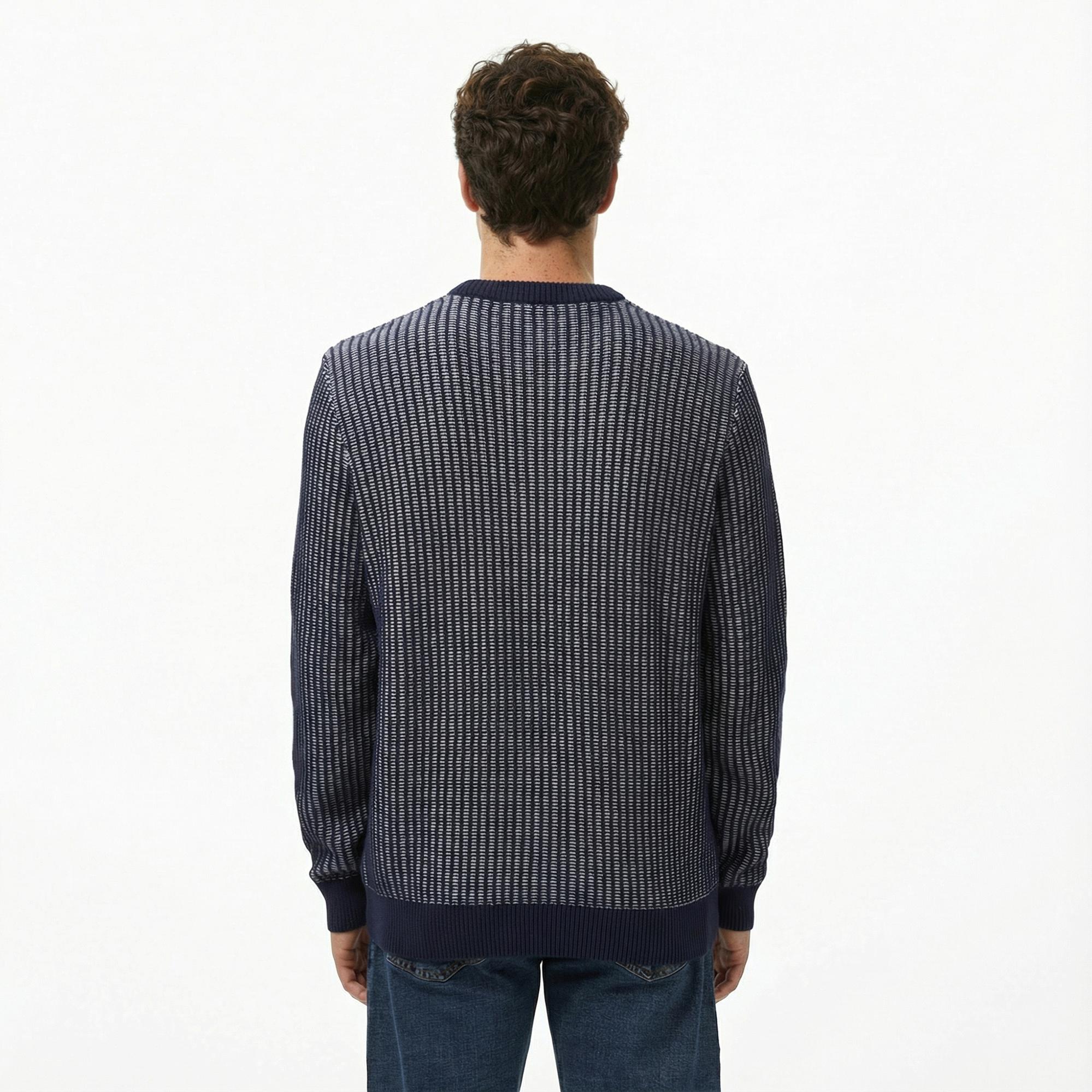 Lacoste Erkek Classic Fit Bisiklet Yaka Desenli Lacivert Kazak