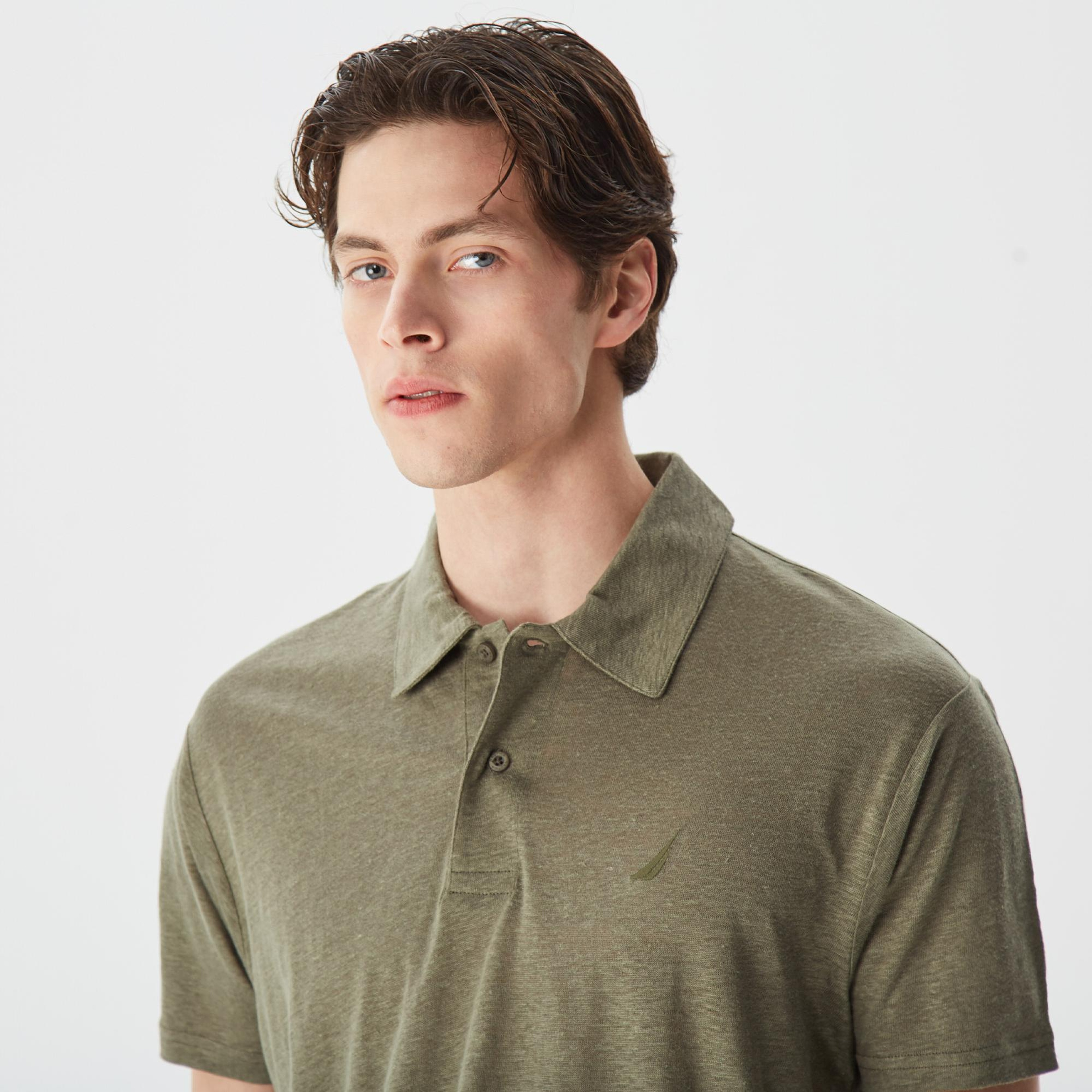 Nautica Erkek Yeşil Classic Fit Kısa Kollu Keten Polo Yaka T-Shirt