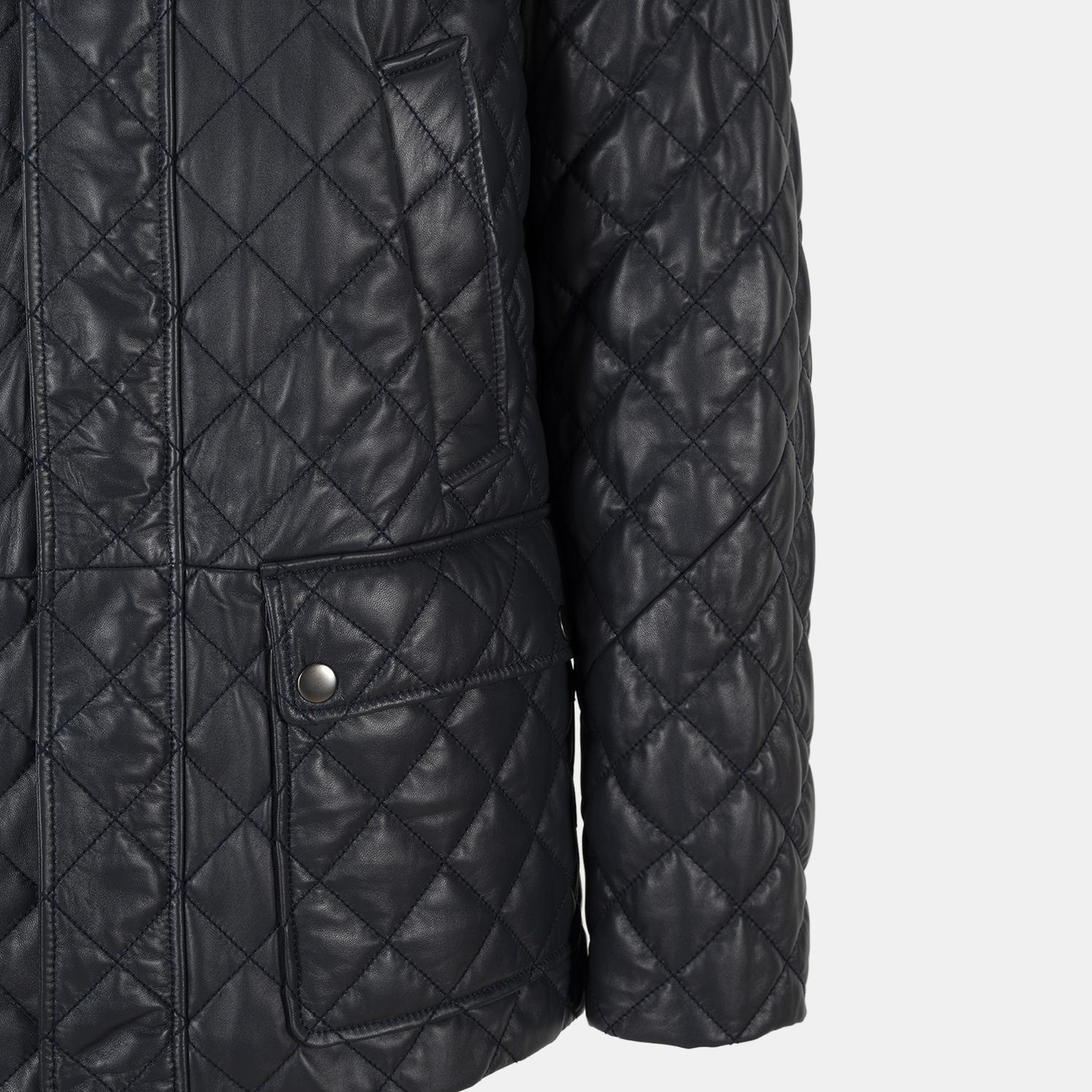 Erkek Lacivert Gömlek Yakalı Kapitoneli Deri Mont