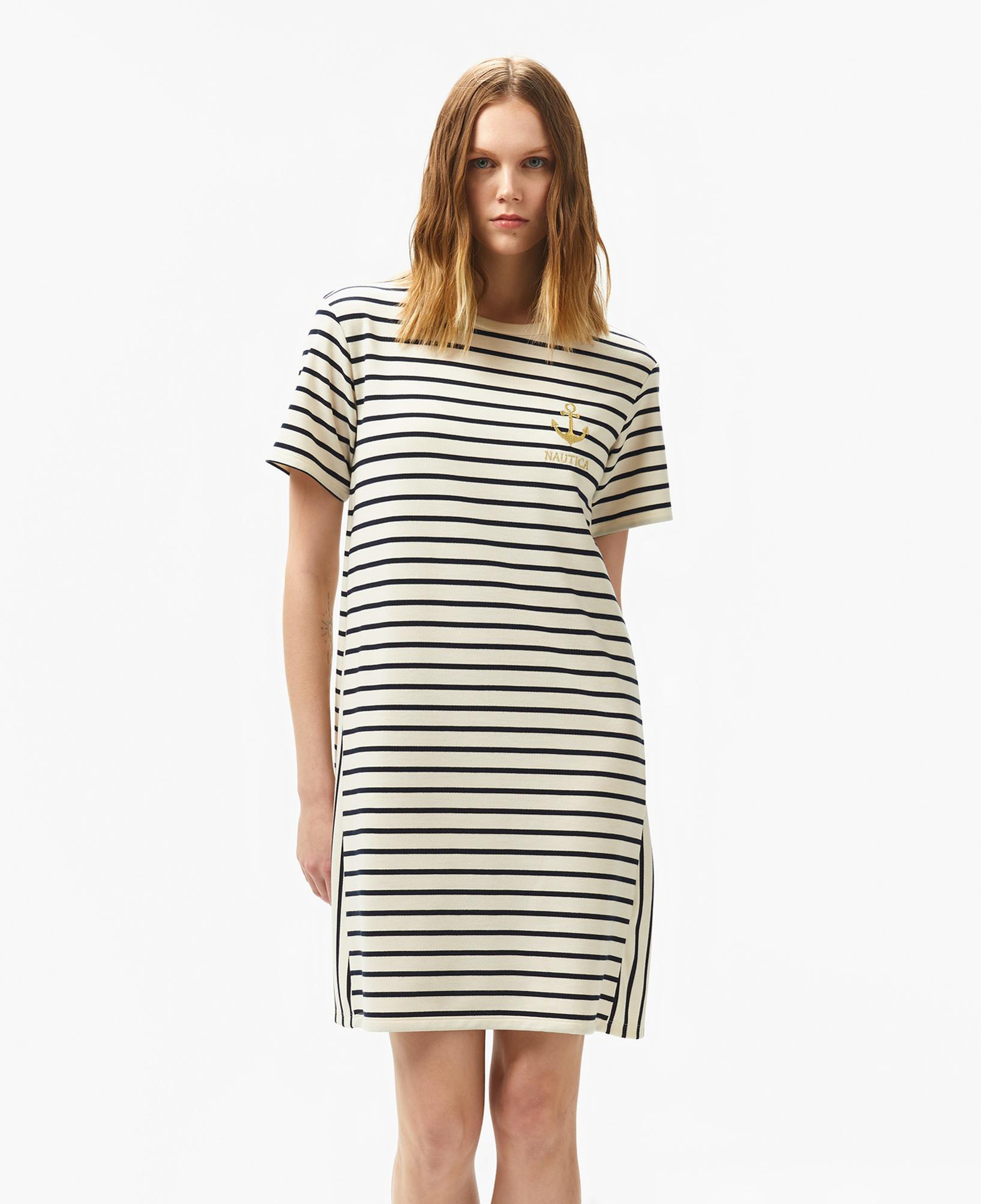 Nautica Kadın Krem Rengi Regular Fit Çizgili Elbise