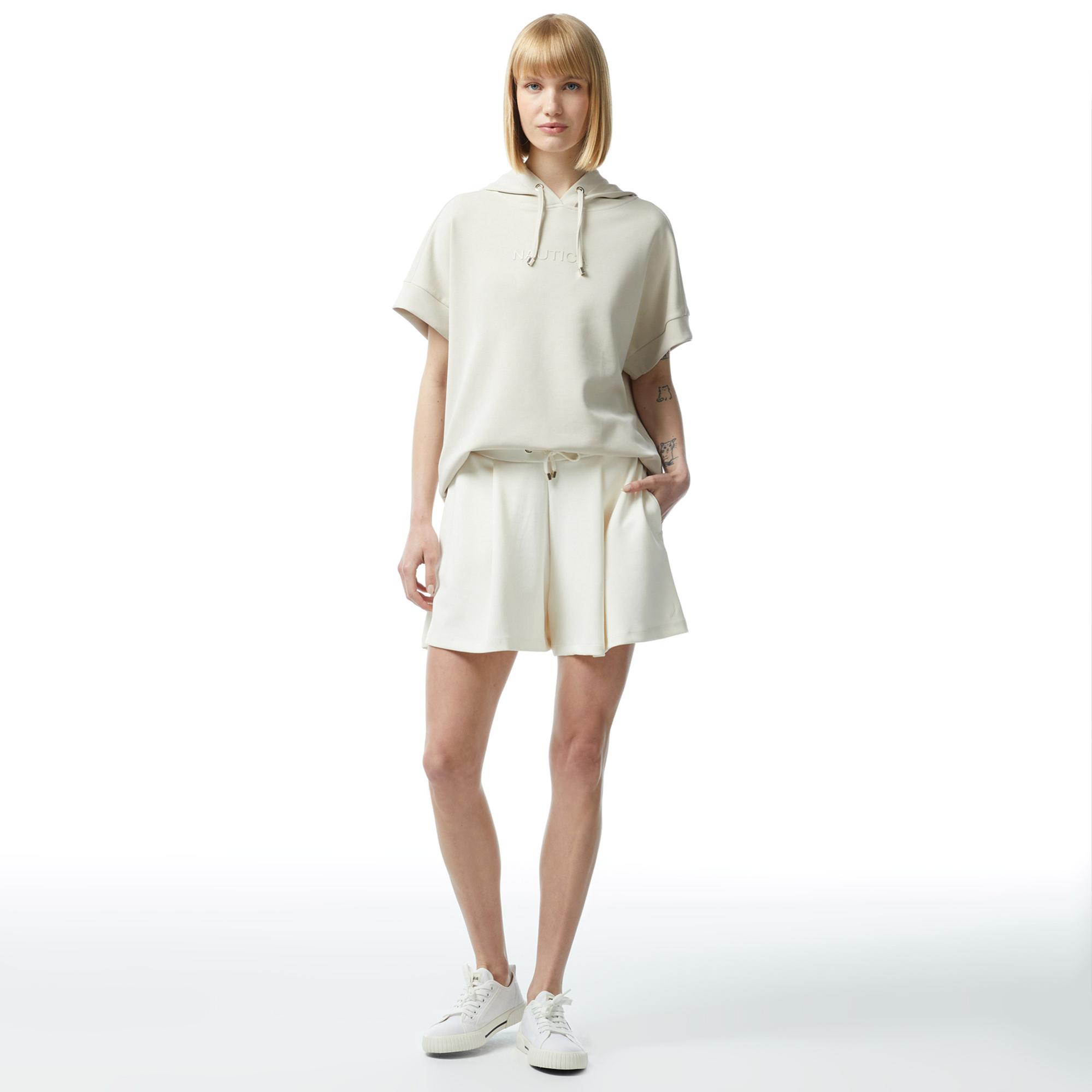 Nautica Kadın Beyaz Relaxed Fit Kısa Kollu Sweatshirt