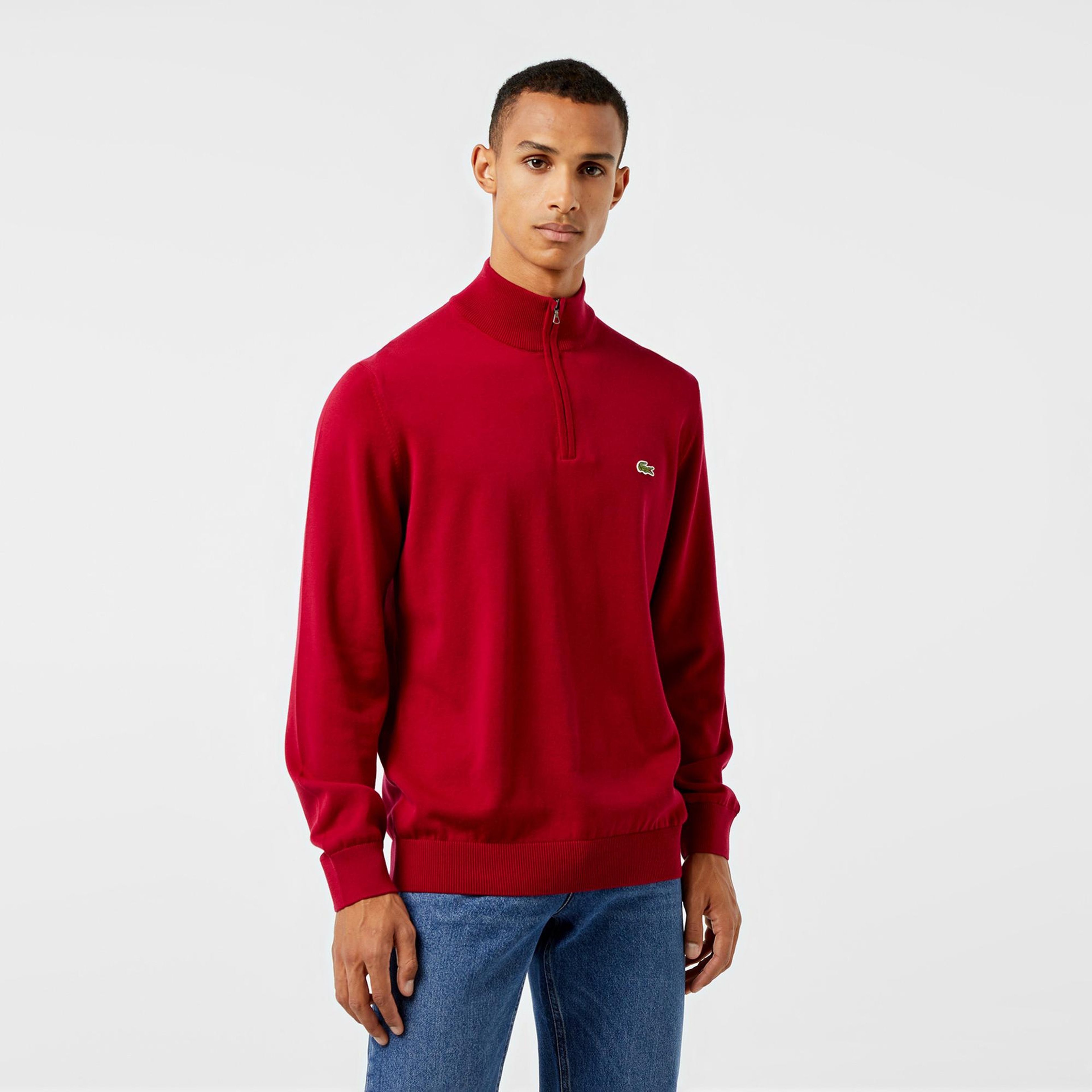 Lacoste Erkek Regular Fit Yarım Fermuarlı Kırmızı Kazak