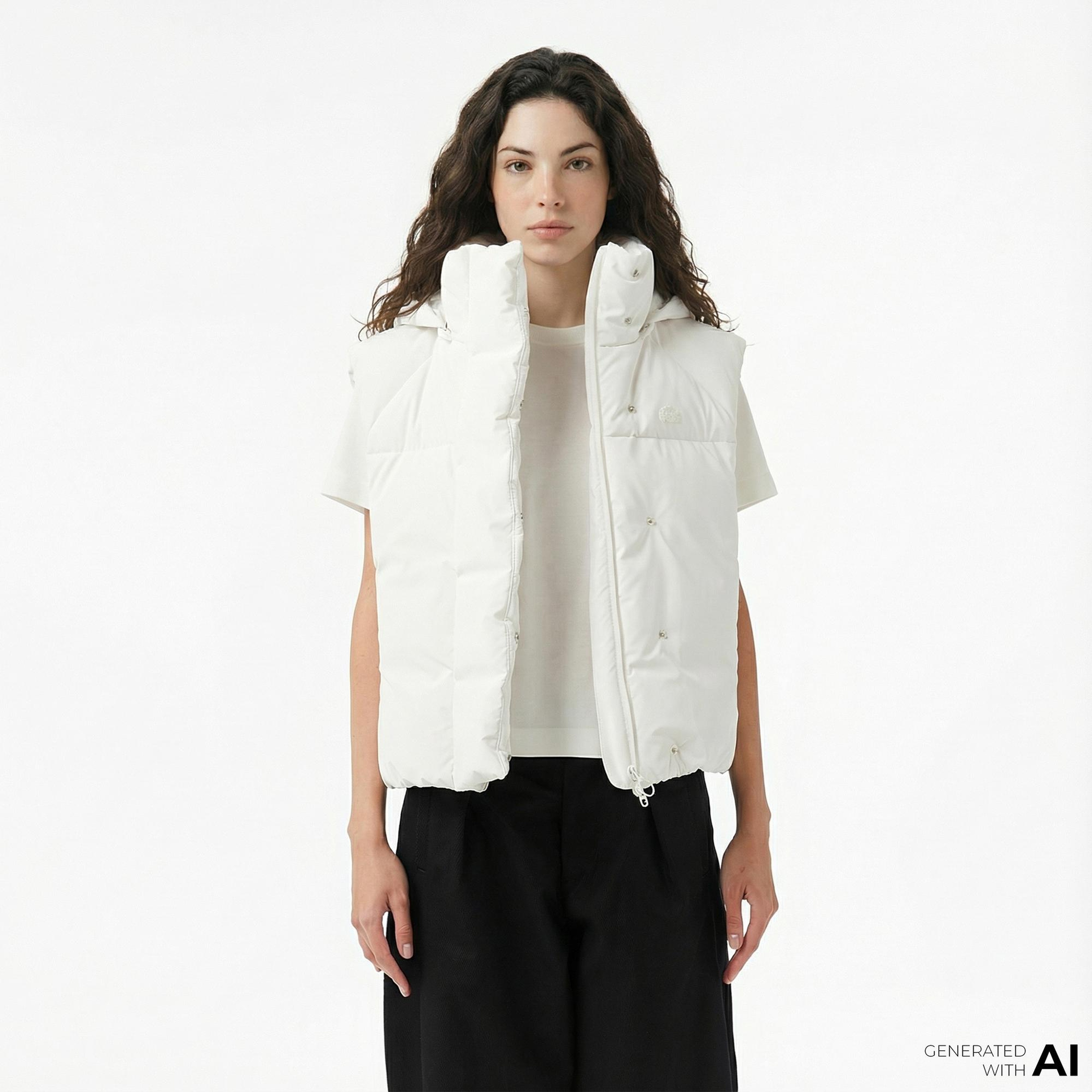 Lacoste Kadın Kapüşonlu Beyaz Yelek