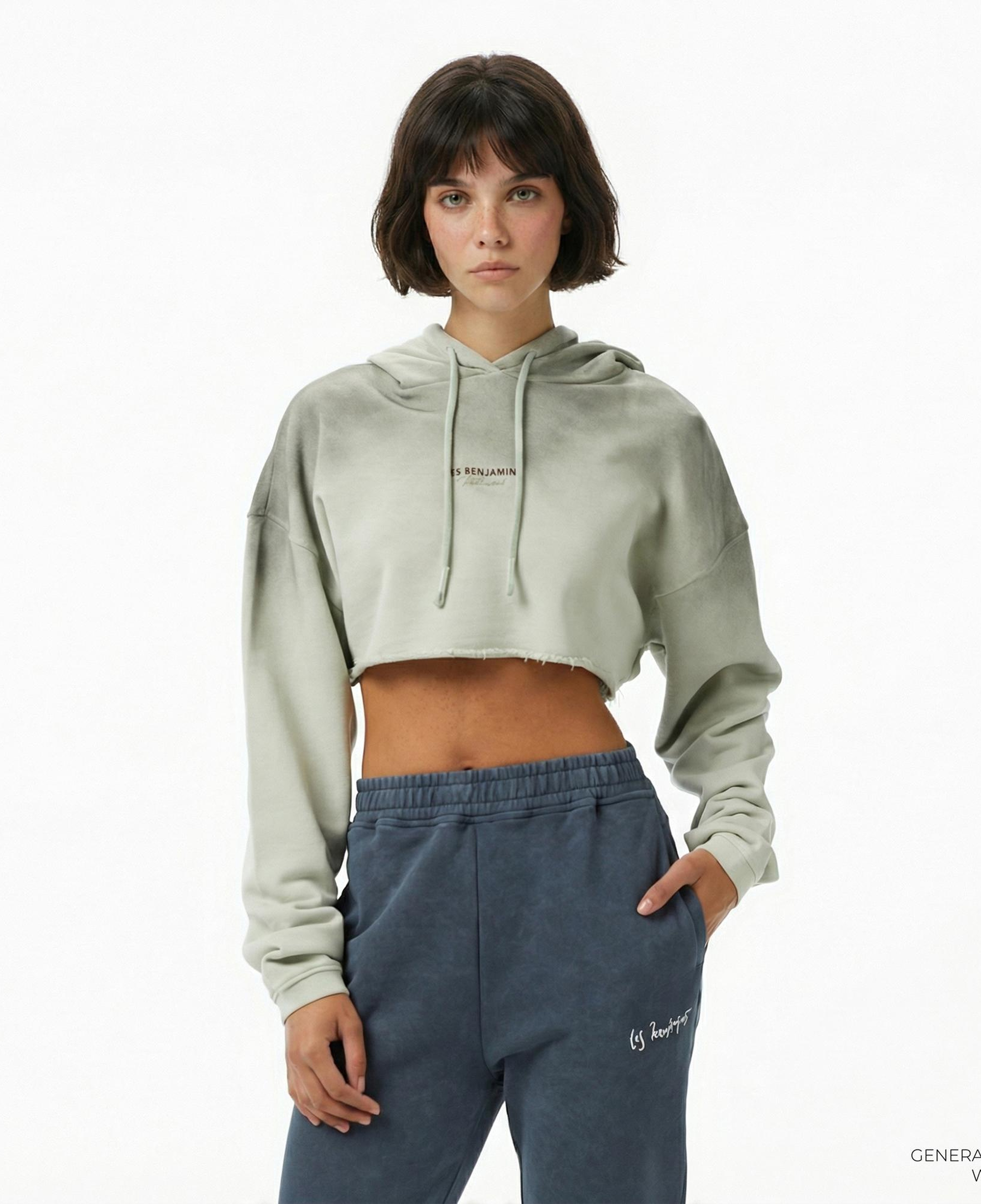 Les Benjamins Crop 006 Kadın Yeşil Sweatshirt