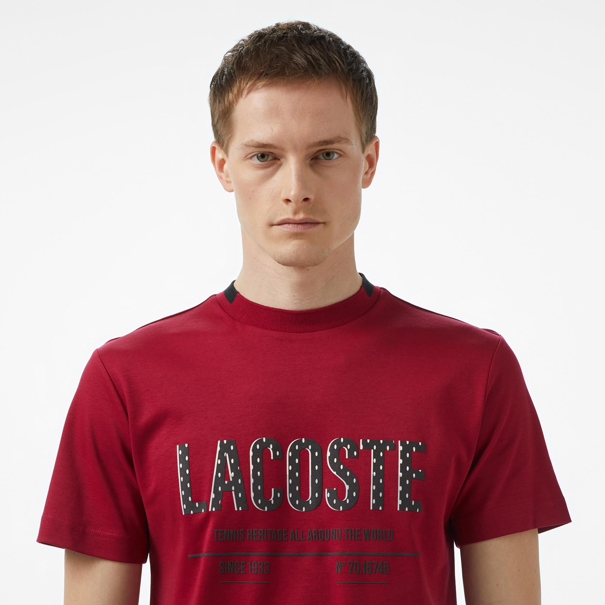 Lacoste Erkek Slim Fit Bisiklet Yaka Baskılı Bordo T-Shirt