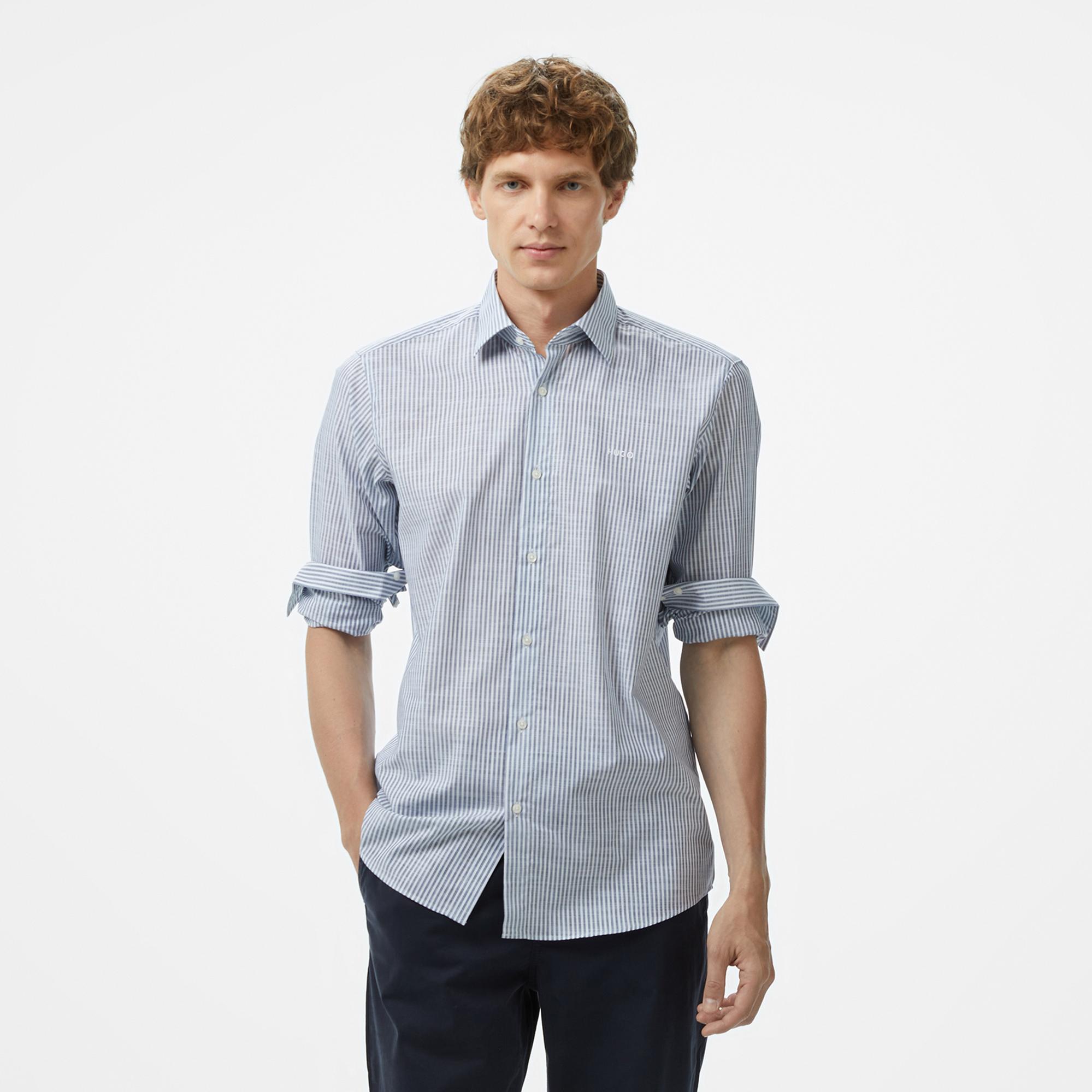 Hugo Valerio Erkek Mavi Çizgili Gömlek