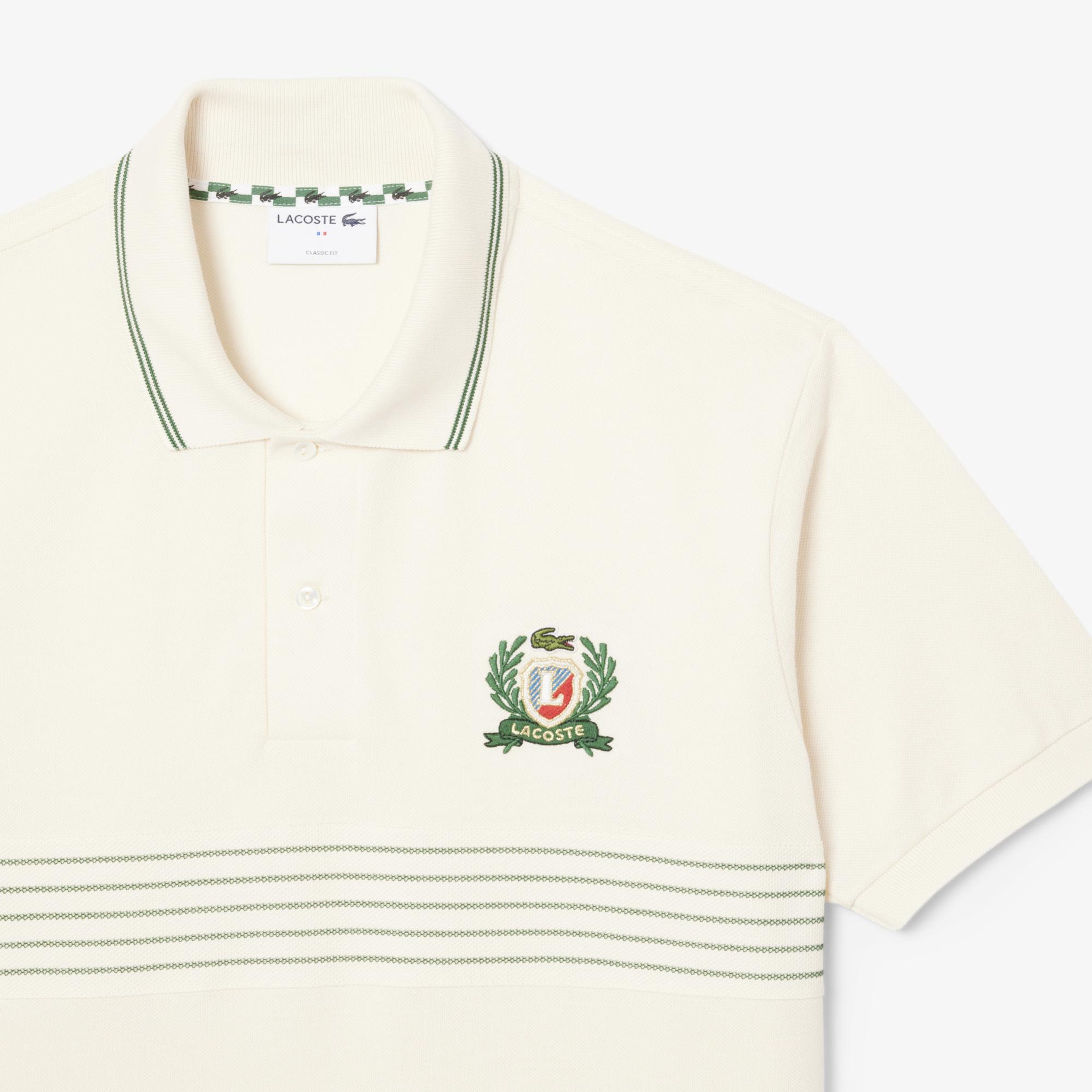 Lacoste Erkek Classic Fit Çizgili Krem Polo