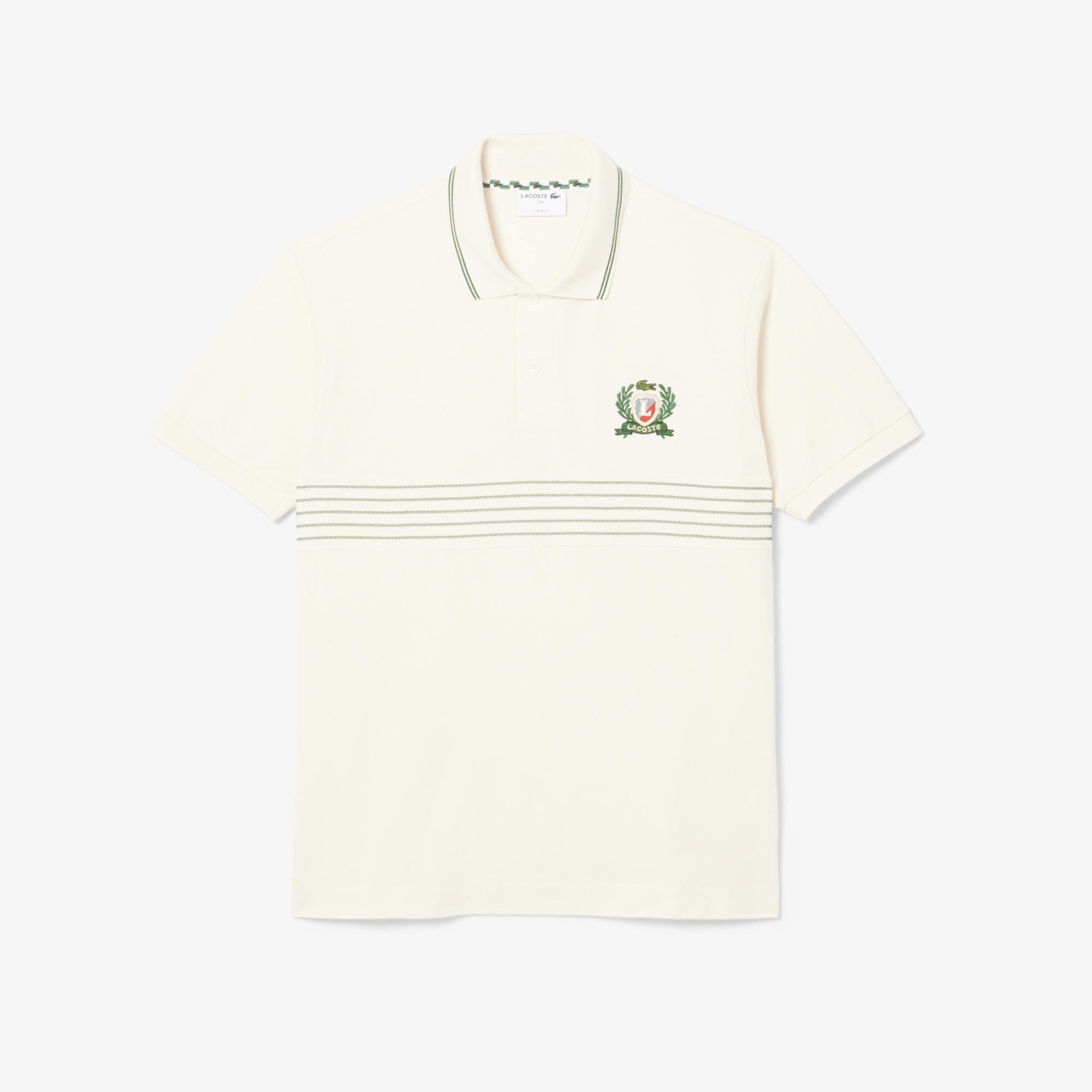 Lacoste Erkek Classic Fit Çizgili Krem Polo