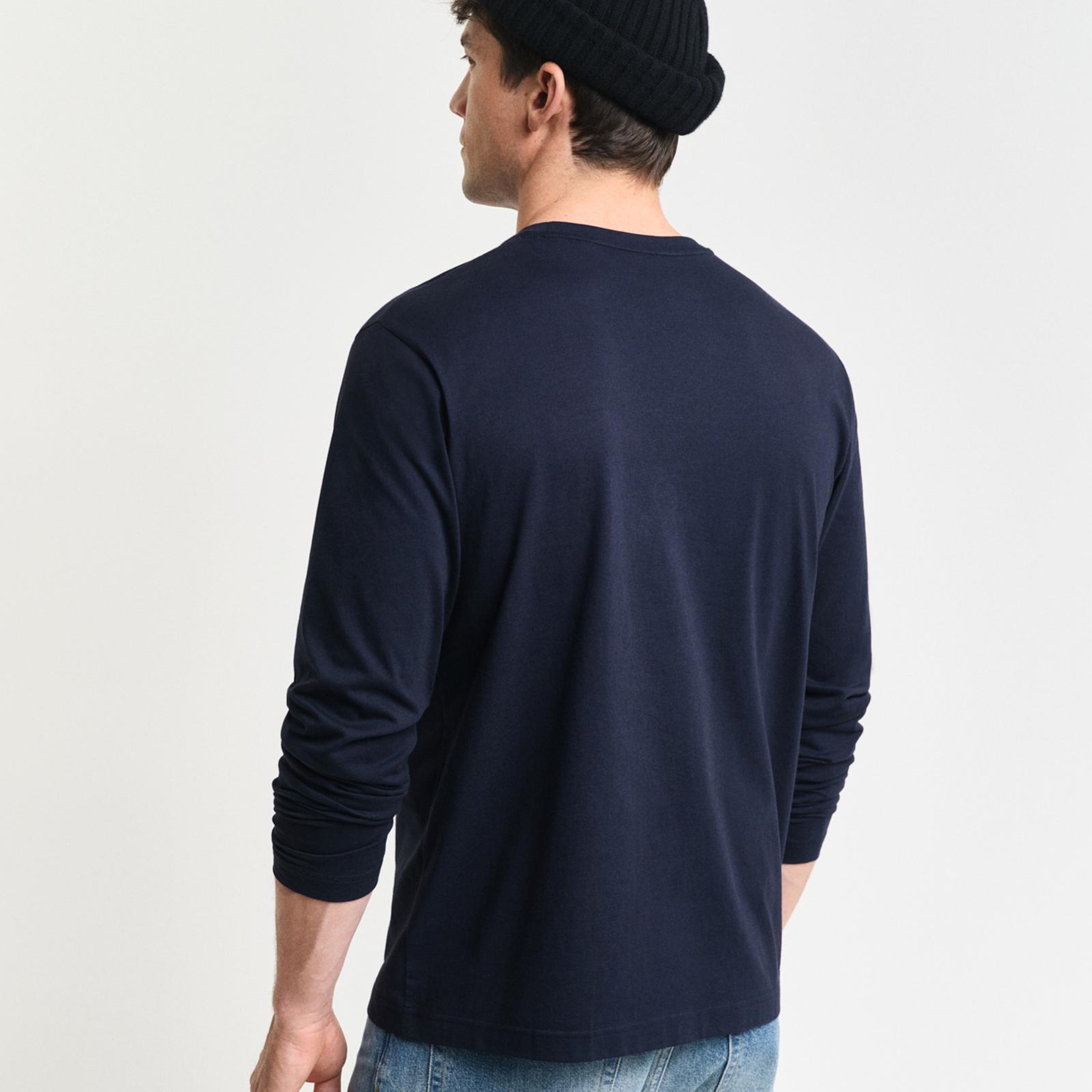 GANT Erkek Lacivert Regular Fit Bisiklet Yaka Uzun Kollu T-Shirt