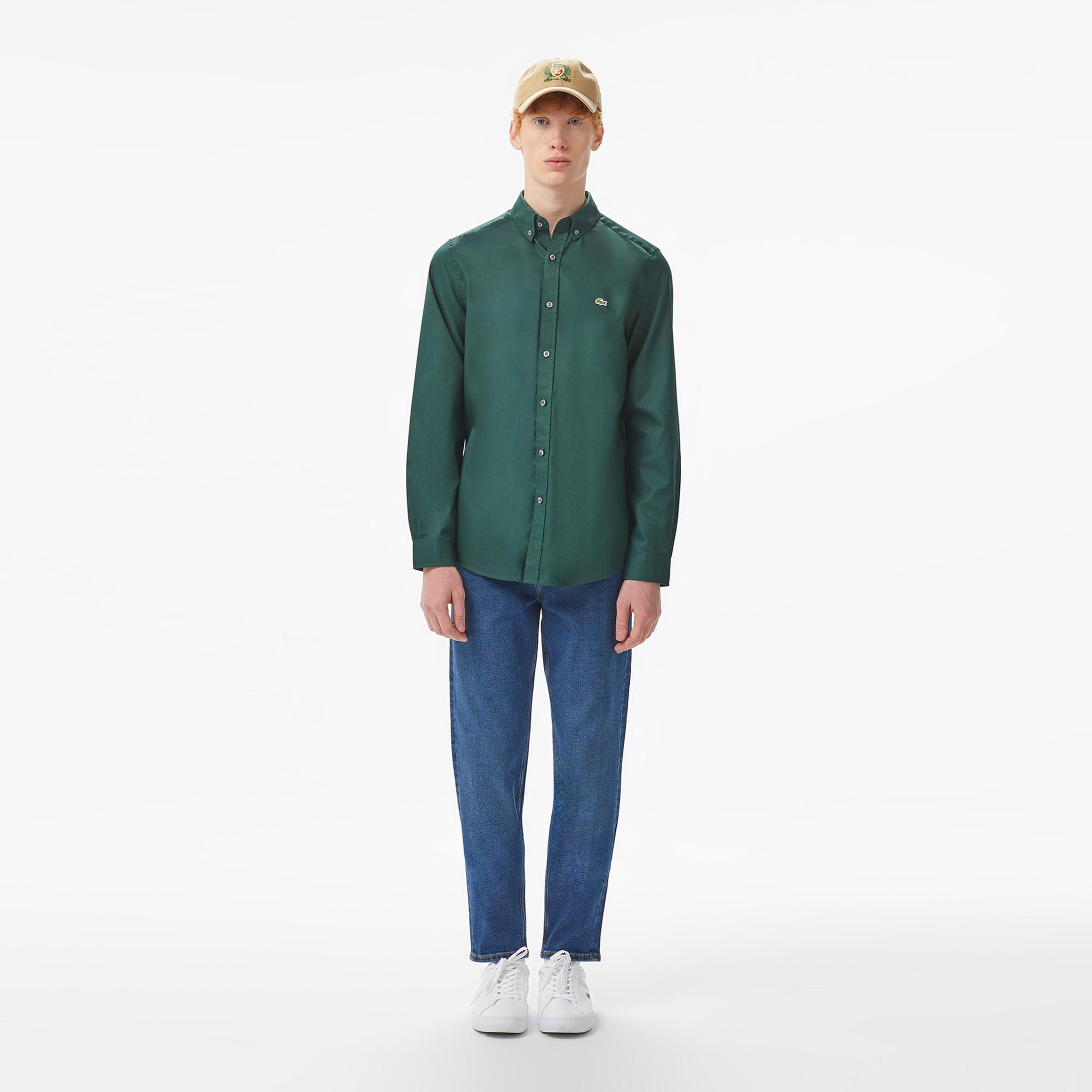 Lacoste Erkek Slim Fit Düğmeli Yaka Yeşil Gömlek