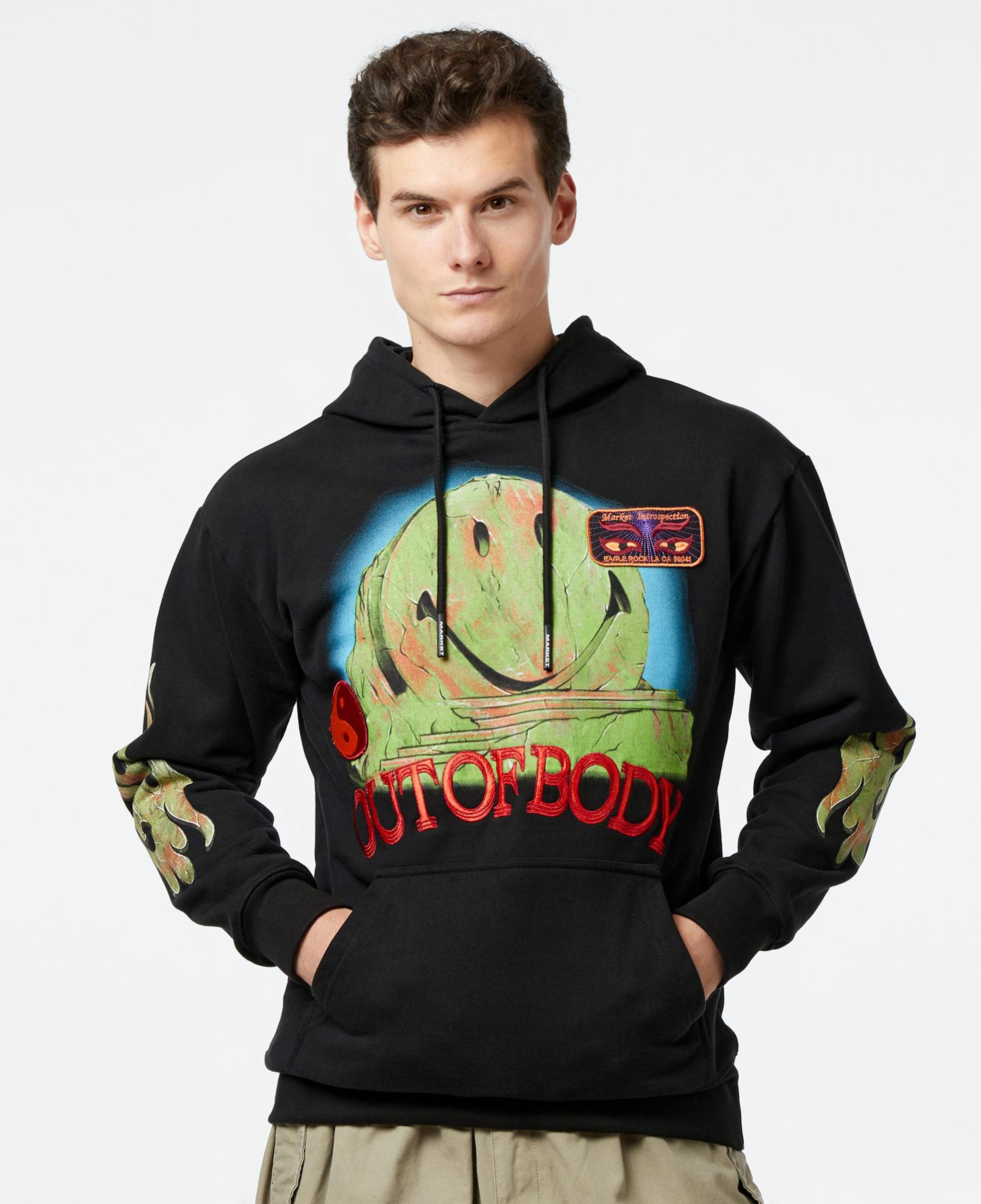 Market Smiley Out Of Body Erkek Siyah Hoodie