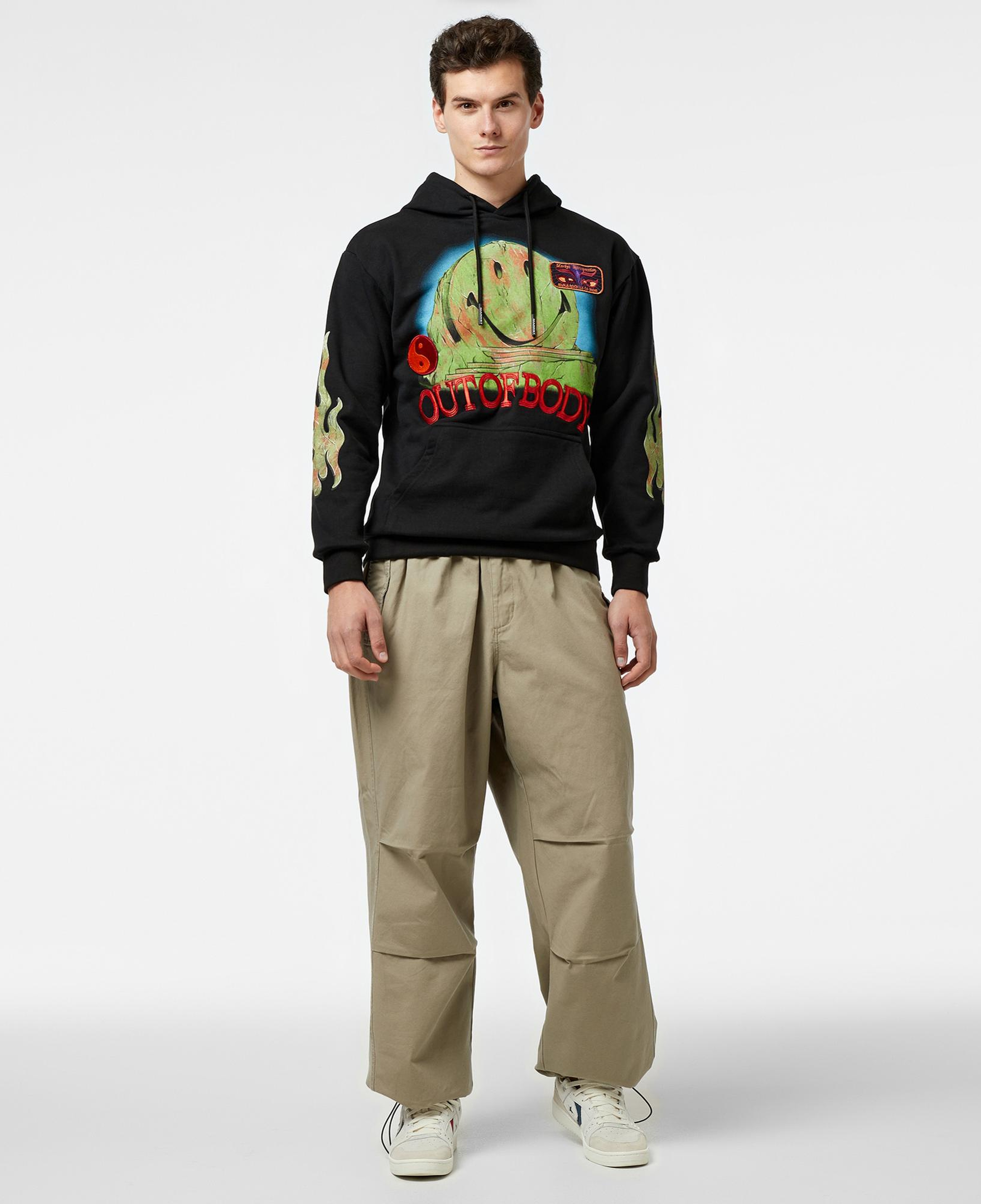 Market Smiley Out Of Body Erkek Siyah Hoodie